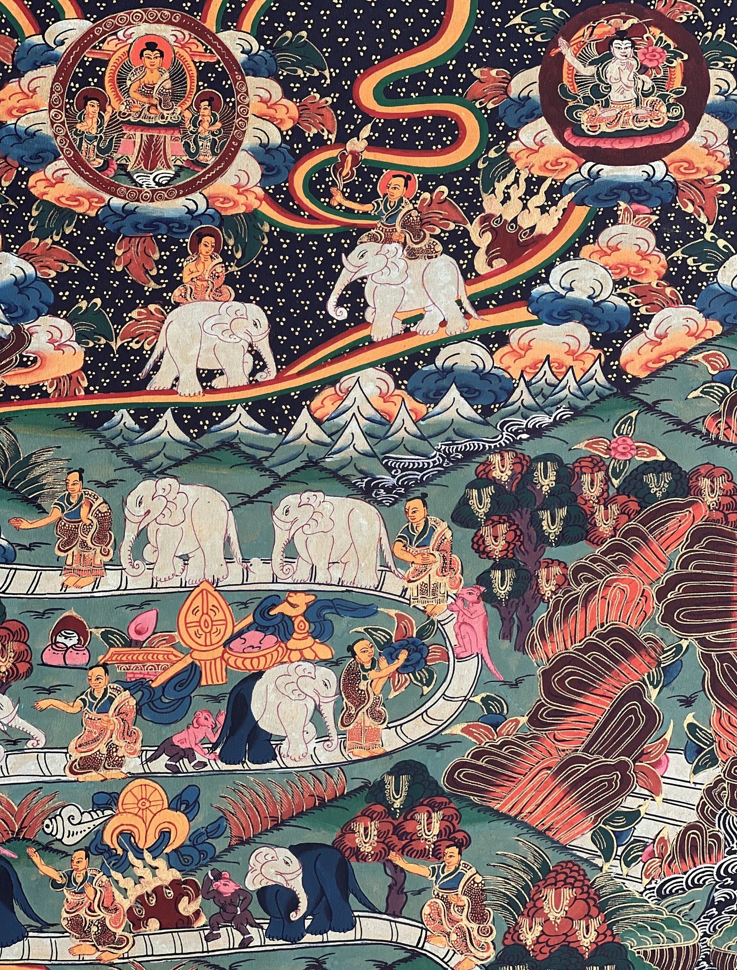 Samatha Meditation 9 Stage Elephant Path Meditation Way to Heaven Tibetan Thangka Painting Original Meditation Art/ Wall Hanging from Nepal