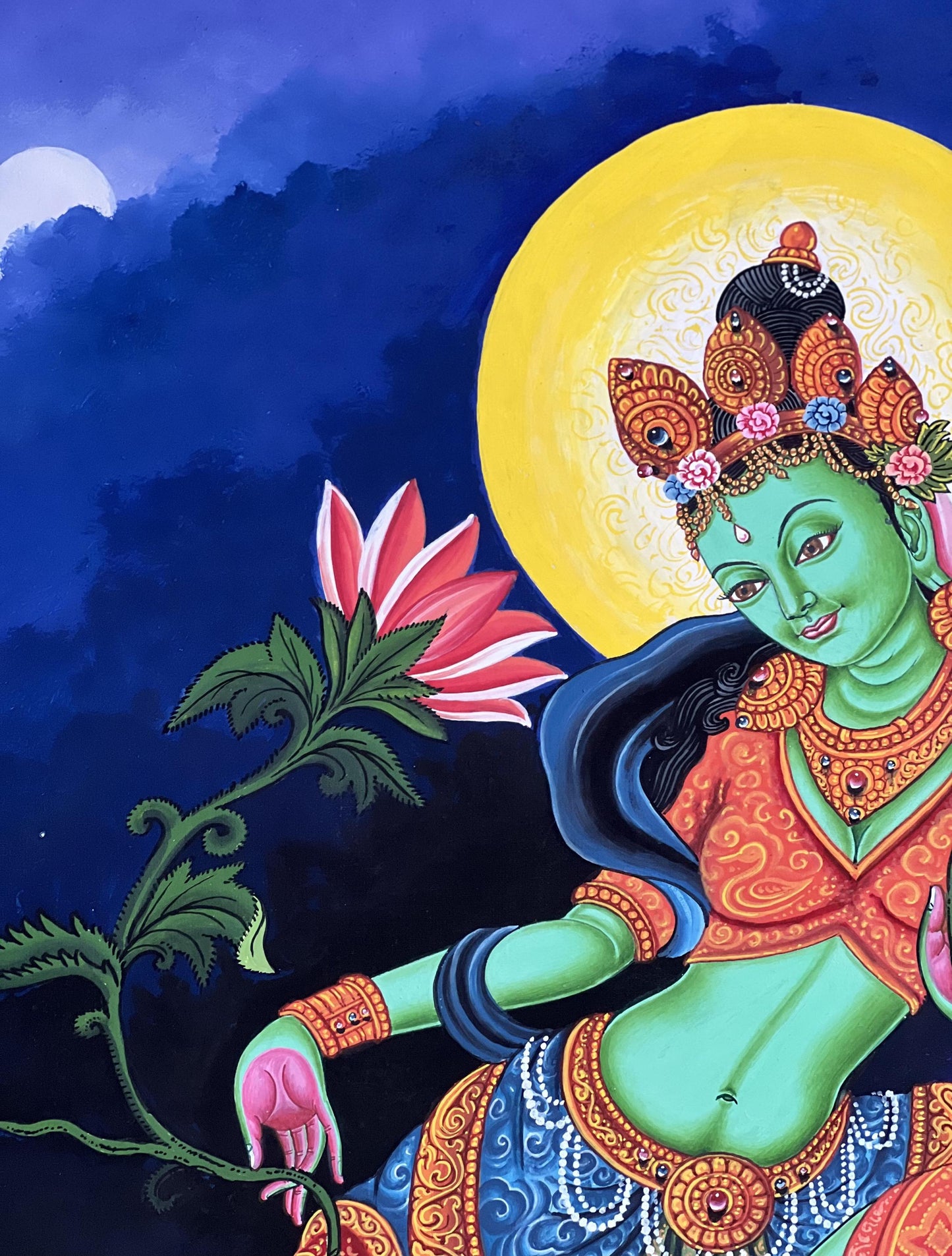 Green Tara/ Divine Mother /Shyamatara Masterpiece Newari Paubha/Pauva Thangka Painting Original Hand-Painted Newari Art from Nepal