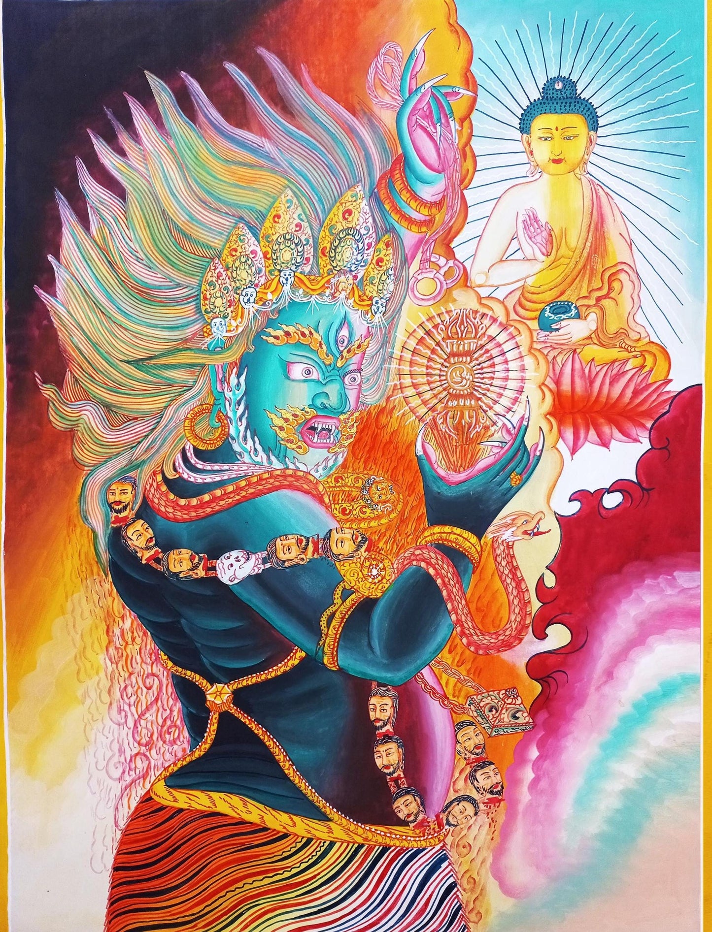 Vajrapani Dharmapala Thunderbolt-Bearer Masterpiece  Newari Paubha Thangka Painting Original Hand-painted Buddhist Art