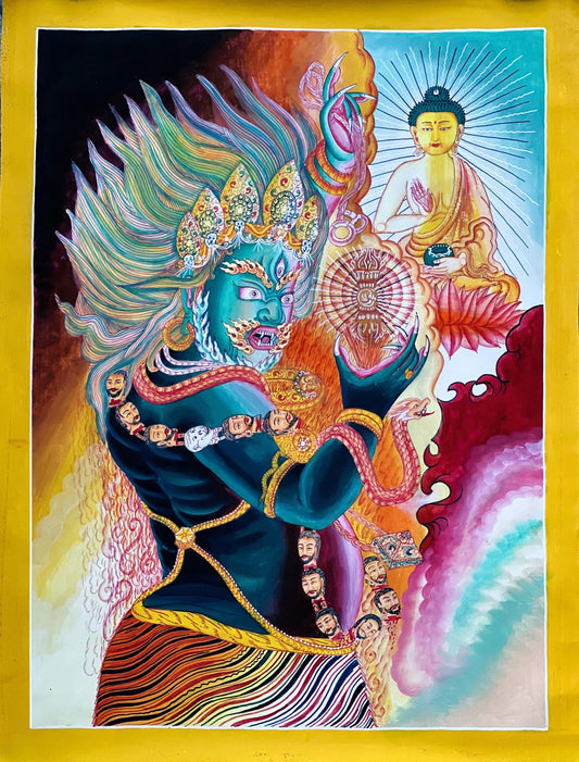 Vajrapani Dharmapala Thunderbolt-Bearer Masterpiece  Newari Paubha Thangka Painting Original Hand-painted Buddhist Art