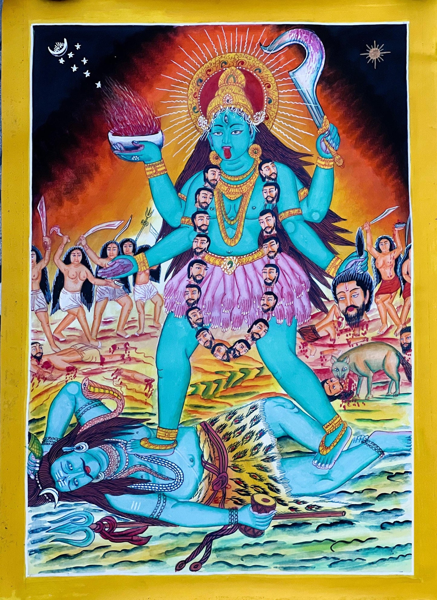 Devi Kali/ Mahakali Divine Universal Power - Original Masterpiece Newari Paubha/Pauva Thangka Painting/ Exquisite Hindu Art