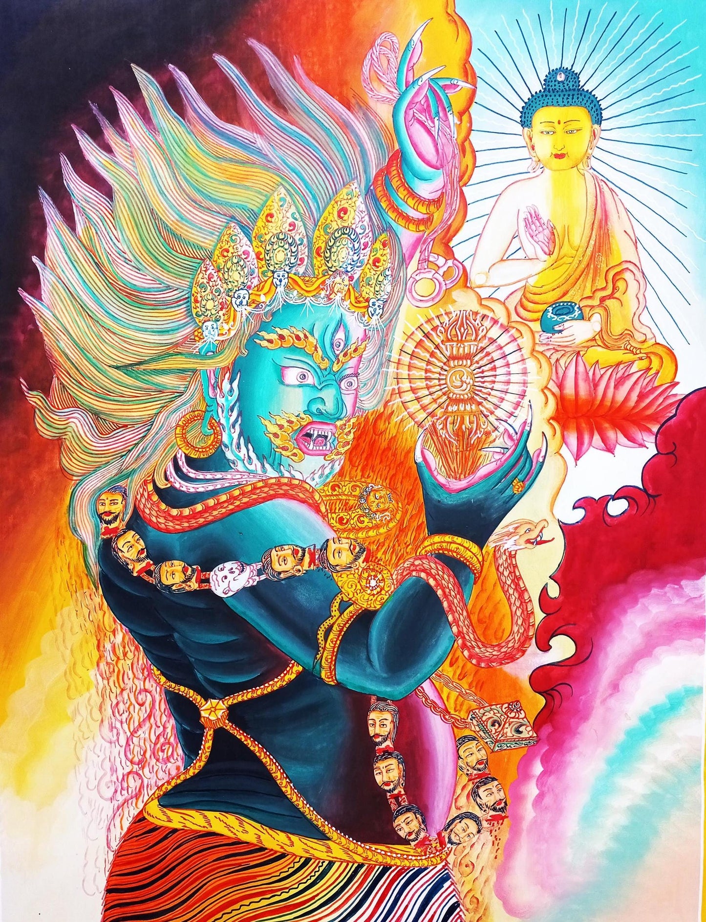 Vajrapani Dharmapala Thunderbolt-Bearer Masterpiece  Newari Paubha Thangka Painting Original Hand-painted Buddhist Art