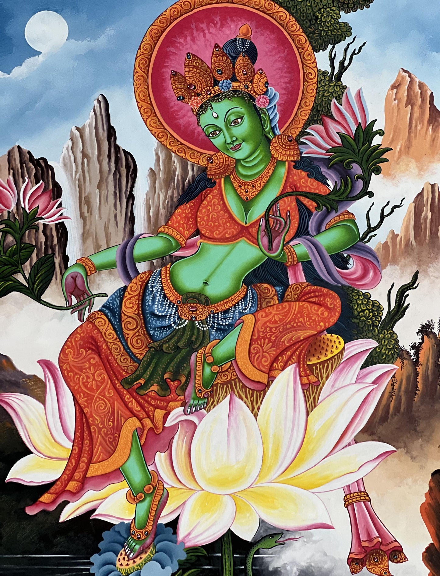 Green Tara/ Divine Mother /Shyamatara Masterpiece Newari Paubha/Pauva Thangka Painting Original Hand-Painting Newari Art from Kathmandu