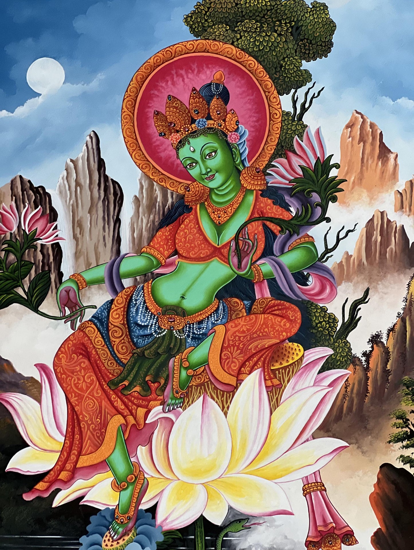 Green Tara/ Divine Mother /Shyamatara Masterpiece Newari Paubha/Pauva Thangka Painting Original Hand-Painting Newari Art from Kathmandu