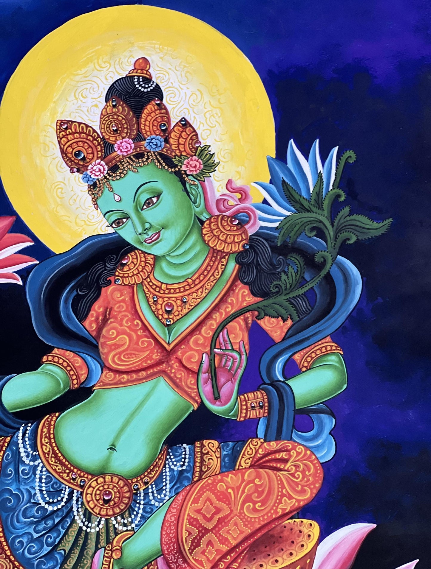 Green Tara/ Divine Mother /Shyamatara Masterpiece Newari Paubha/Pauva Thangka Painting Original Hand-Painted Newari Art from Nepal