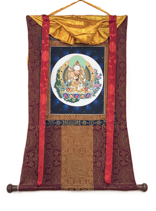 Vajrasattva Shakti in YabYum position Tibetan Thangka Painting Compassion Meditation Art with High-Quality Silk Brocade