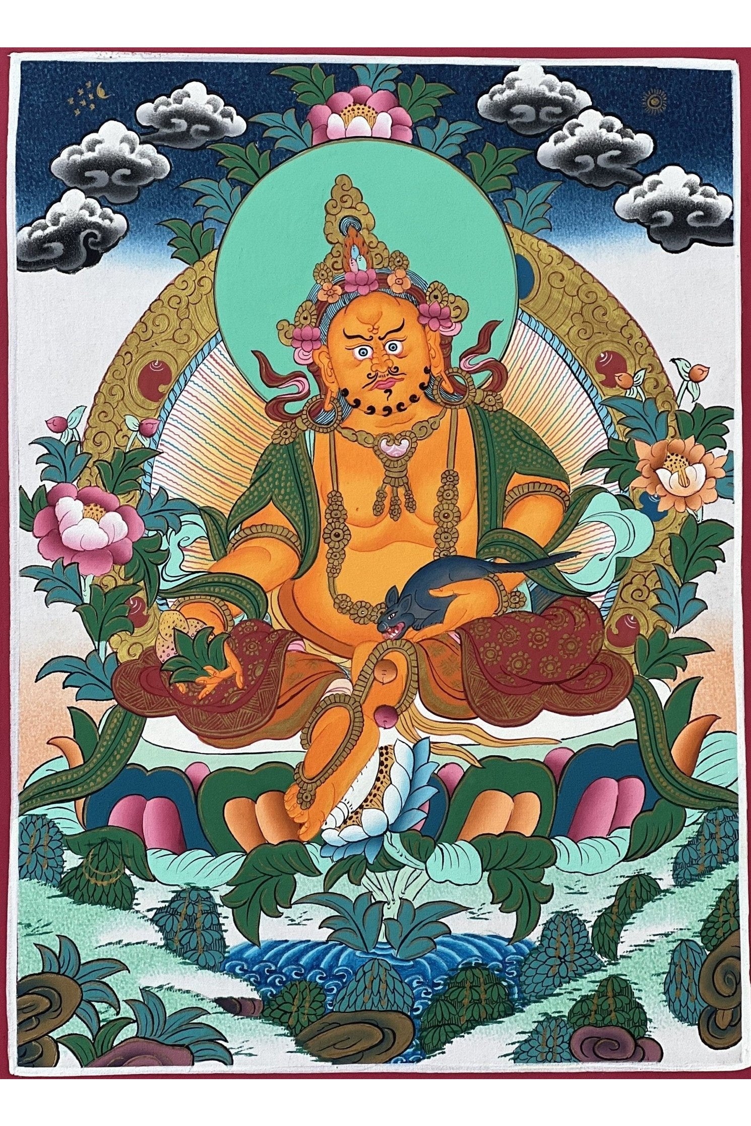 Jambhala/ Dzambala/ Zambala/ Kuber God of Wealth Tibetan Thangka Painting Original High - Quality Masterpiece Buddhist Art - Tibetan Thangka Art