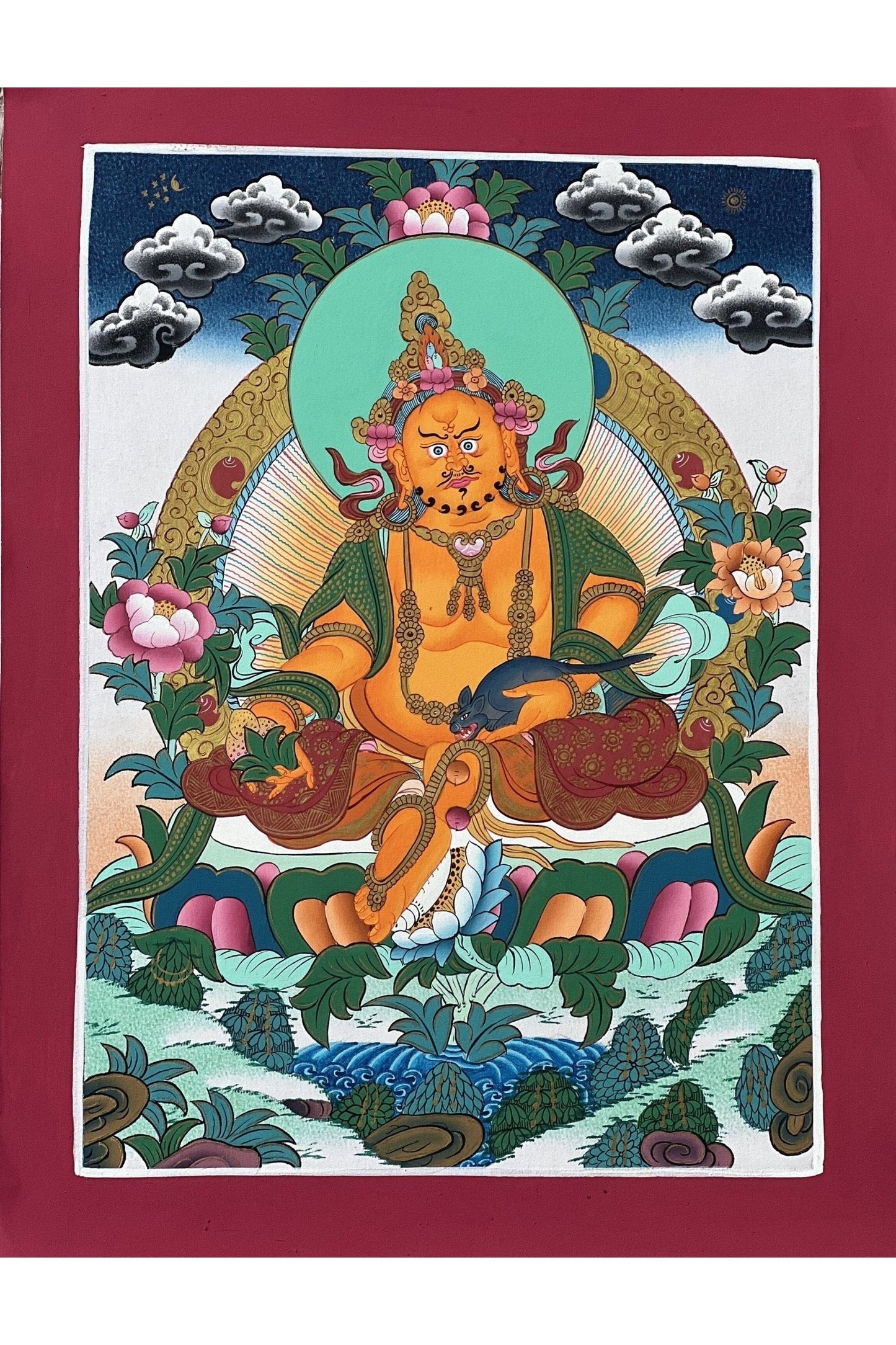 Jambhala/ Dzambala/ Zambala/ Kuber God of Wealth Tibetan Thangka Painting Original High - Quality Masterpiece Buddhist Art - Tibetan Thangka Art