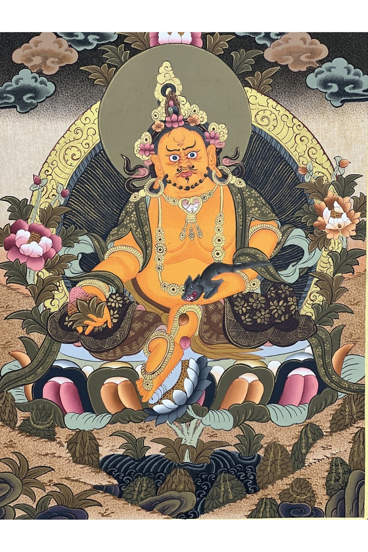 Jambhala/ Dzambala/ Zambala/Kubera God of Wealth Master Quality Tibetan Thangka Painting Original Hand - painted Buddhist Art - Tibetan Thangka Art