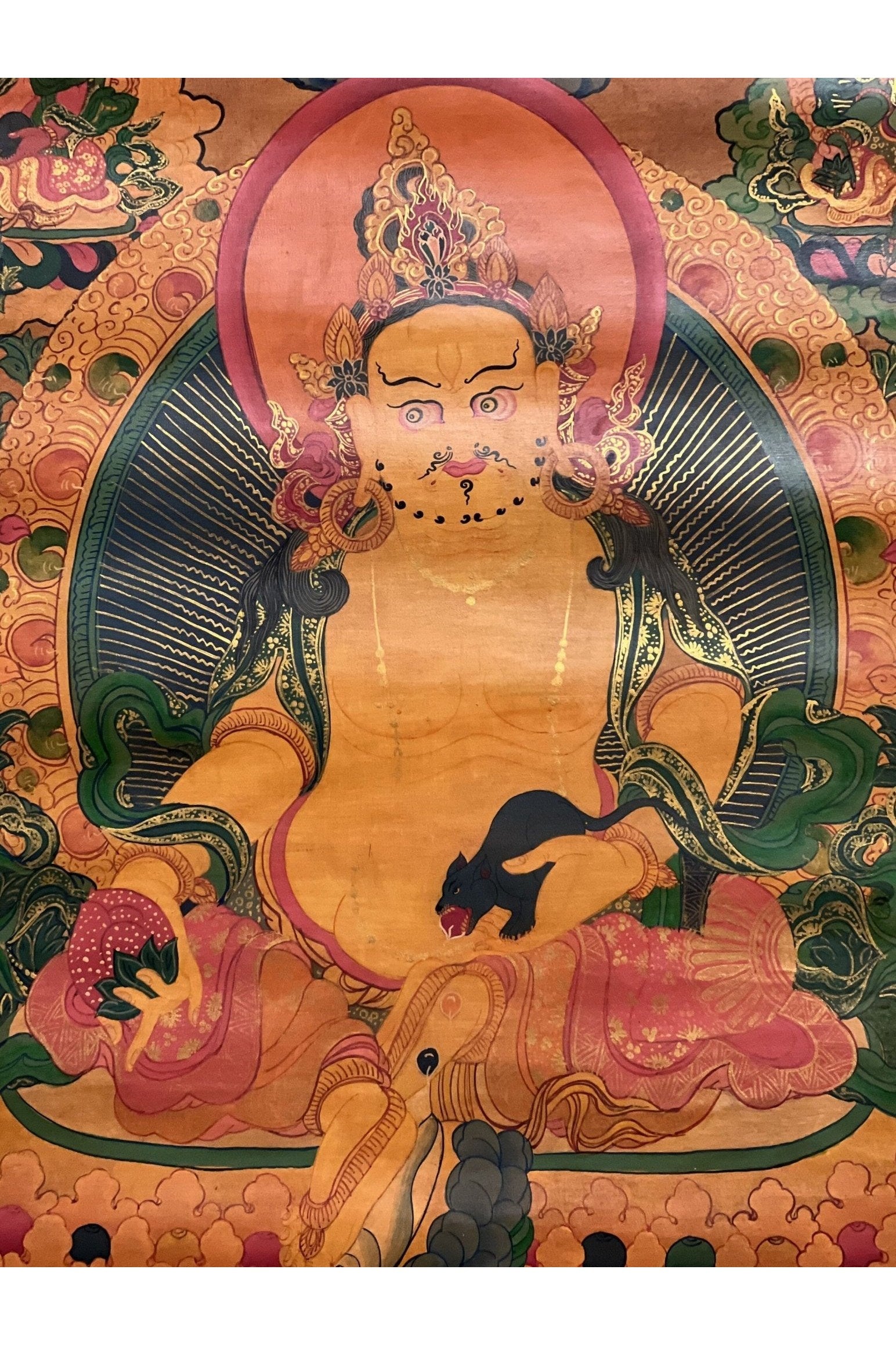 Jambhala/ Zambala/Kubera God of Wealth Master Quality Oil Varnished Old Tibetan Thangka Painting Original Art /Hand painting from Nepal - Tibetan Thangka Art