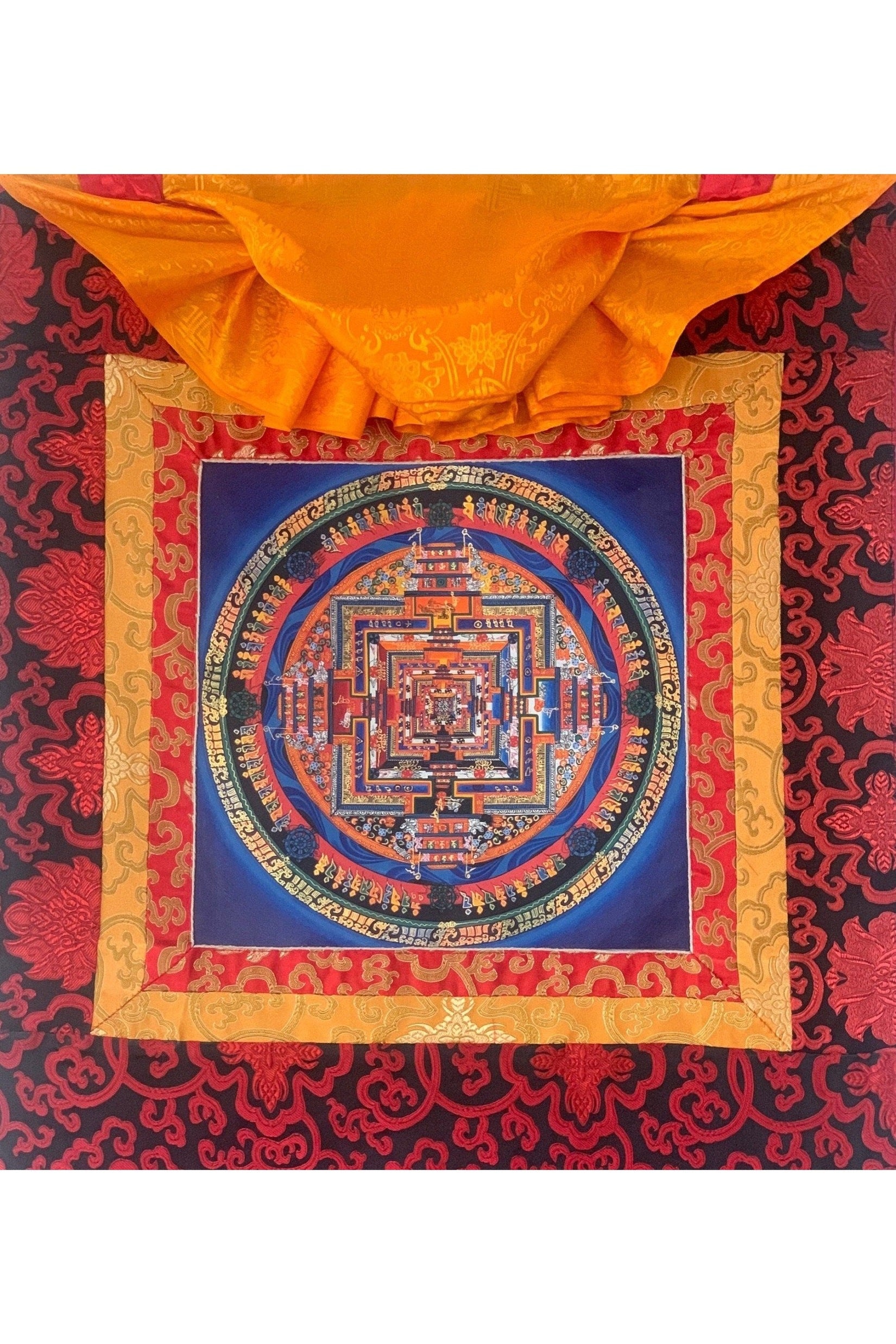 Kalachakra Mandala Wheel of Life High Quality Tibetan Thangka Painting Original Buddhist Art with Silk Brocade - Tibetan Thangka Art