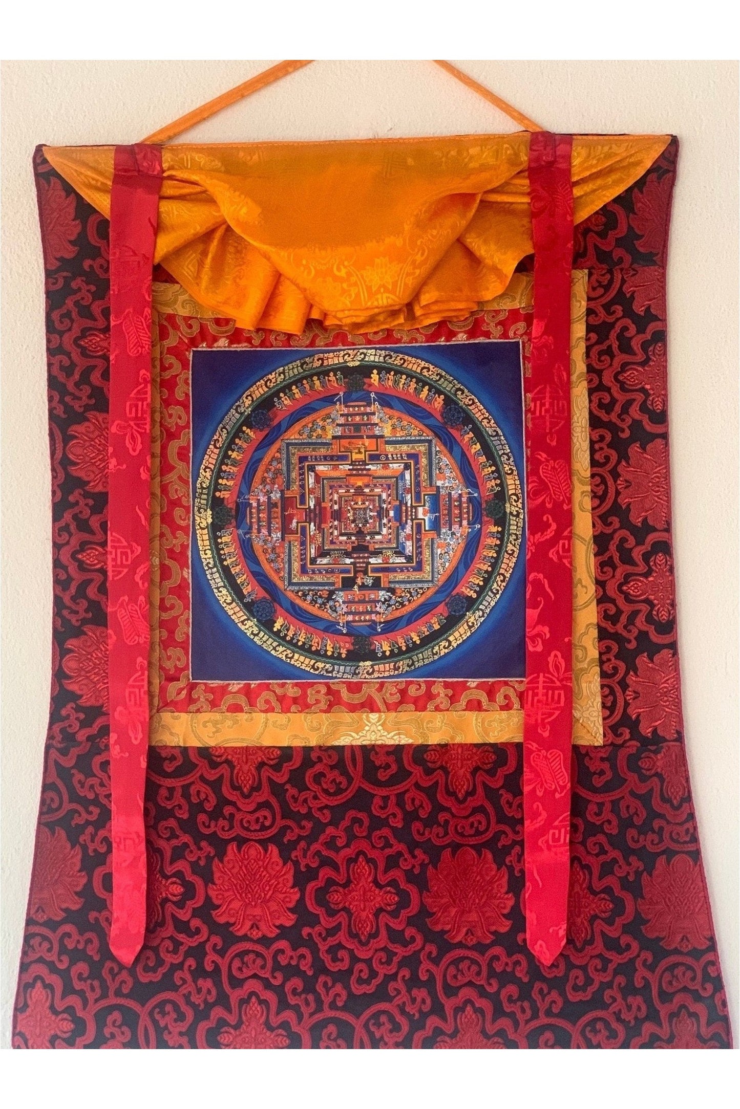 Kalachakra Mandala Wheel of Life High Quality Tibetan Thangka Painting Original Buddhist Art with Silk Brocade - Tibetan Thangka Art