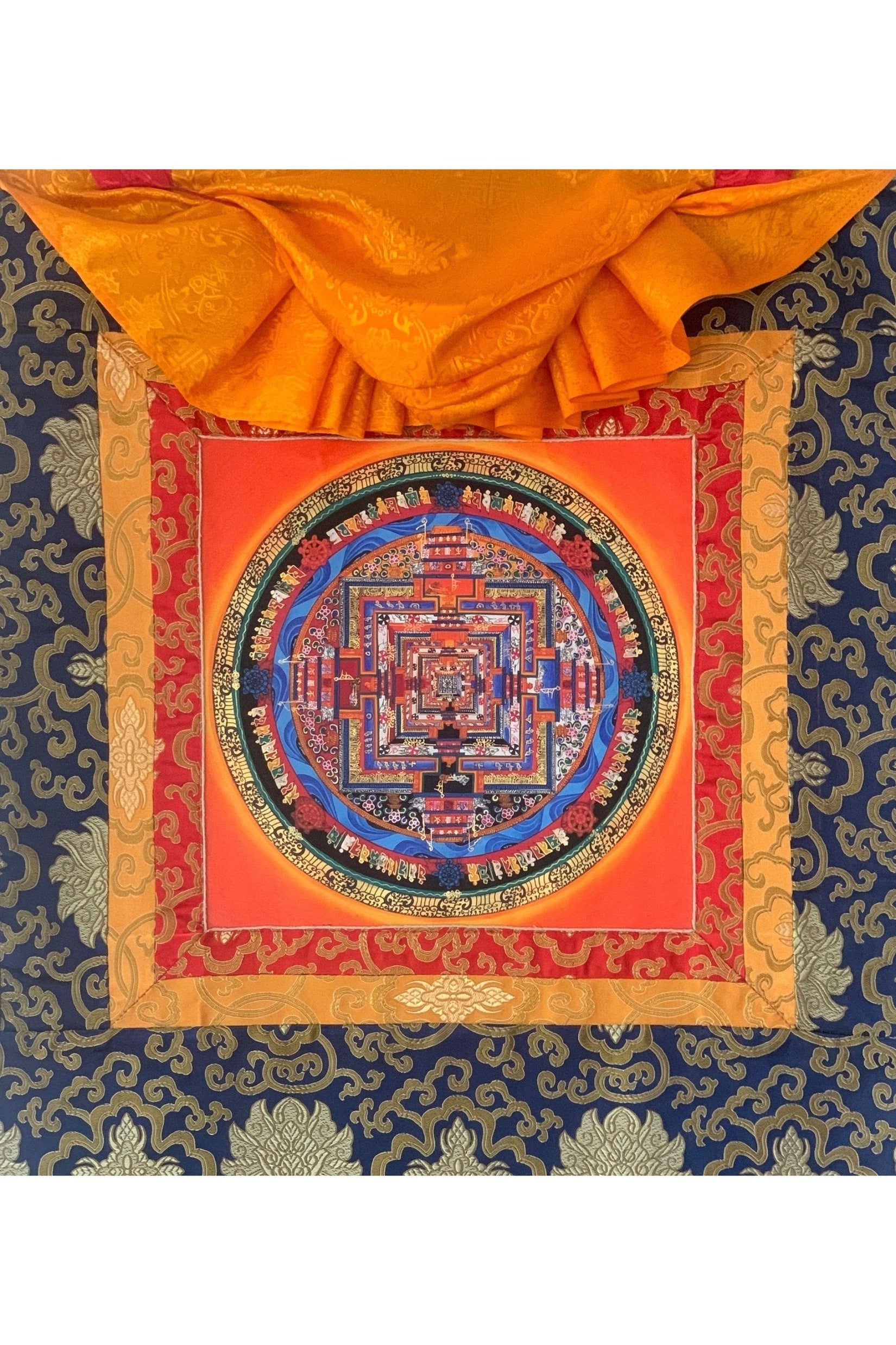 Kalachakra Mandala Wheel of Life High Quality Tibetan Thangka Painting Original Buddhist Art with Silk Brocade - Tibetan Thangka Art