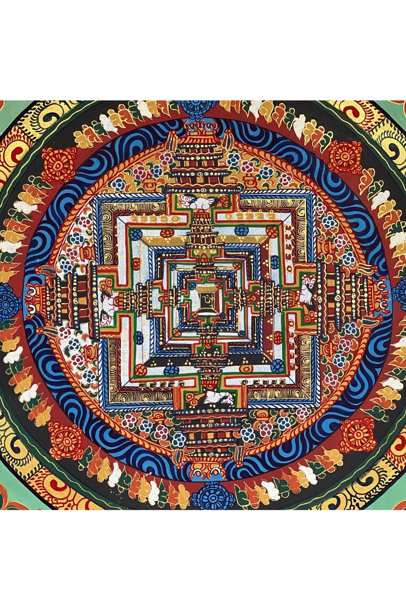 Kalachakra Mandala Wheel of Life Tibetan Thangka Painting Original Hand Painted Art with Silk Brocade - Tibetan Thangka Art