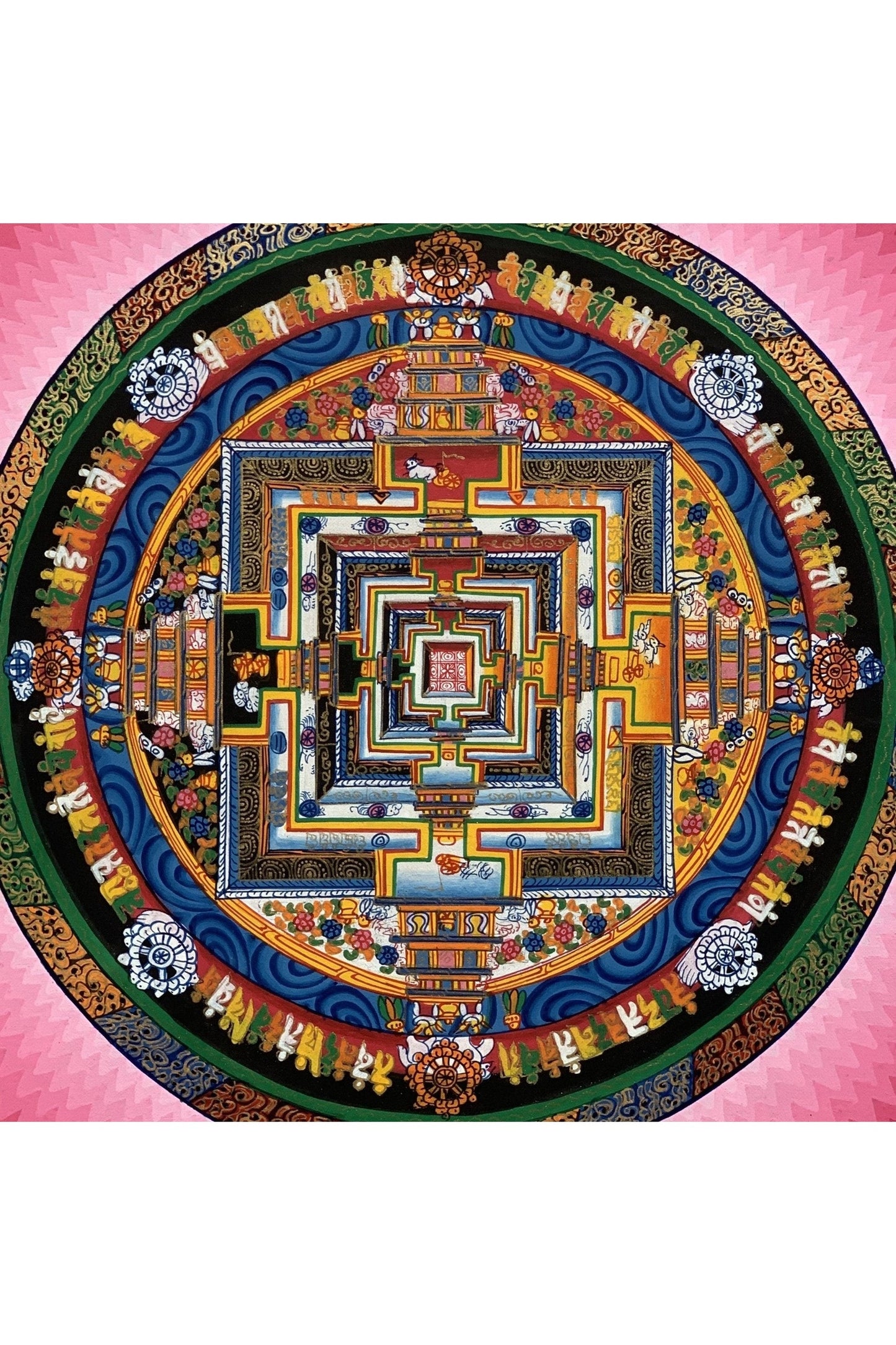 Kalachakra Wheel of Life Wheel of Time Rainbow Mandala Thangka Painting Hand Painting Original Art 20 x 20 Inch - Tibetan Thangka Art