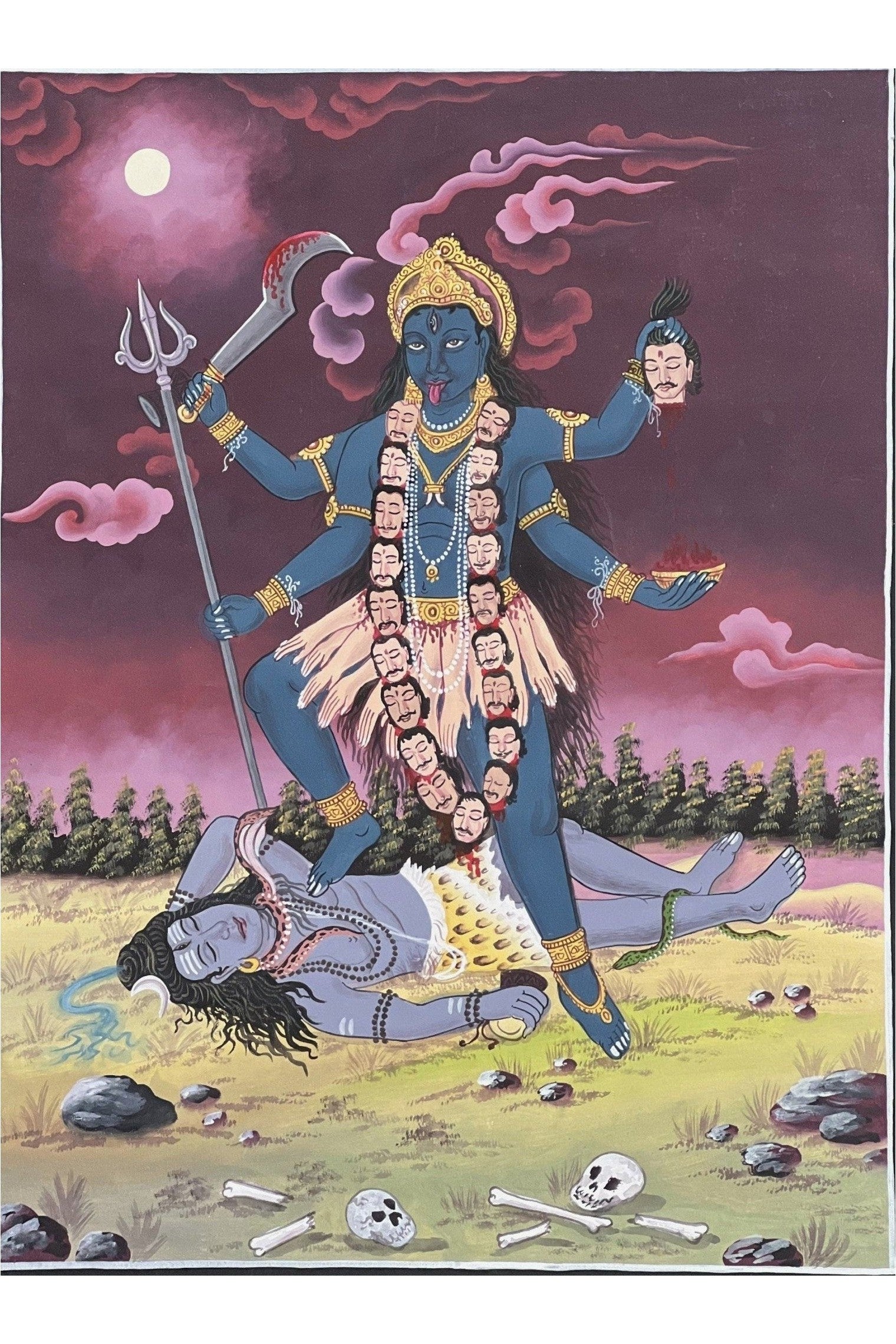 Kali/ Mahakali Divine Universal Power - Original Masterpiece Newari Paubha/Pauva Thangka Painting/ Exquisite Hindu Art - Tibetan Thangka Art