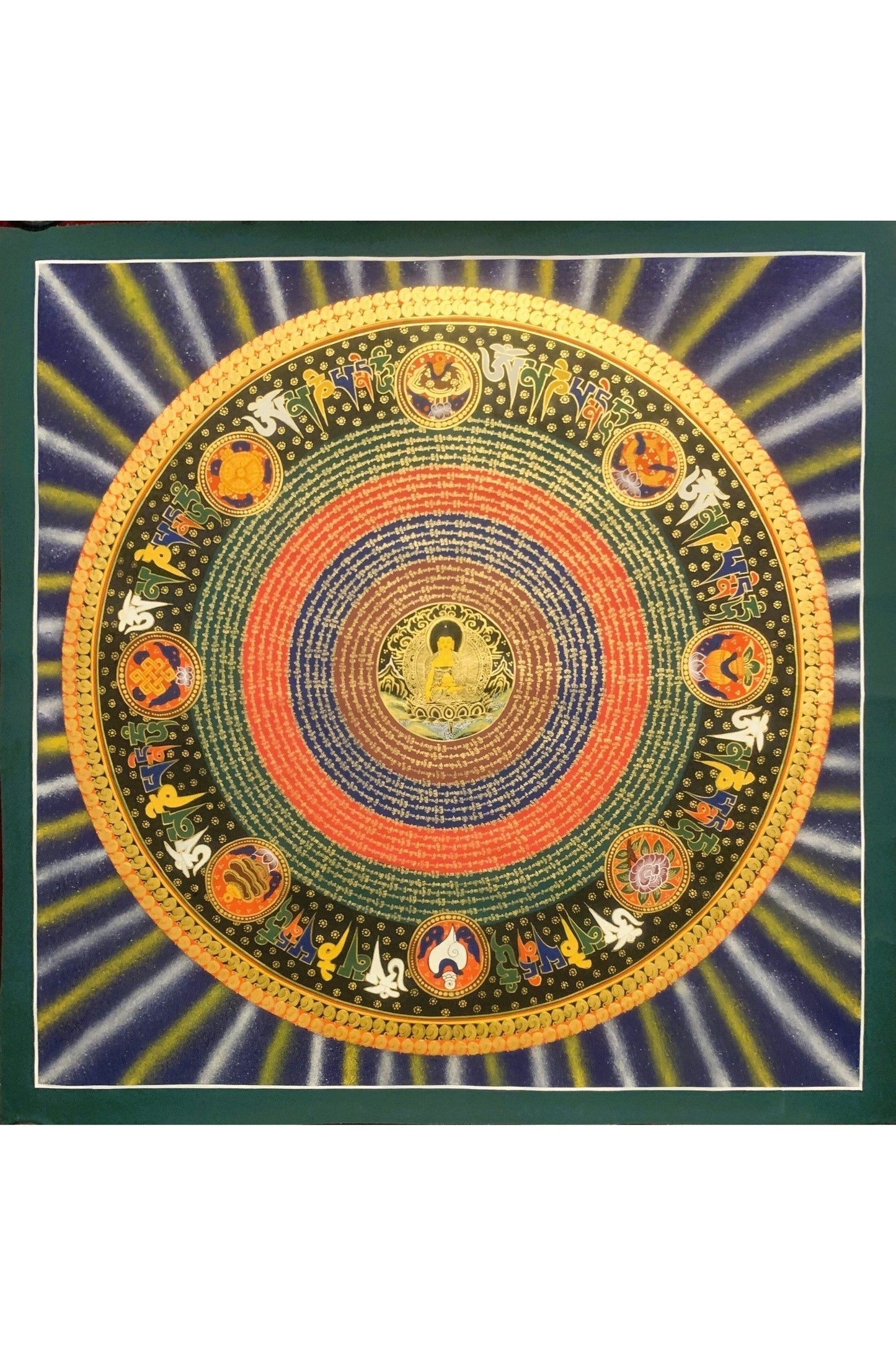 Large - 1 x 1 Meter - Shakyamuni Buddha Mantra Mandala Tibetan Thangka Painting, Original Hand - Painted Art for Meditation, Healing, Home Decor - Tibetan Thangka Art