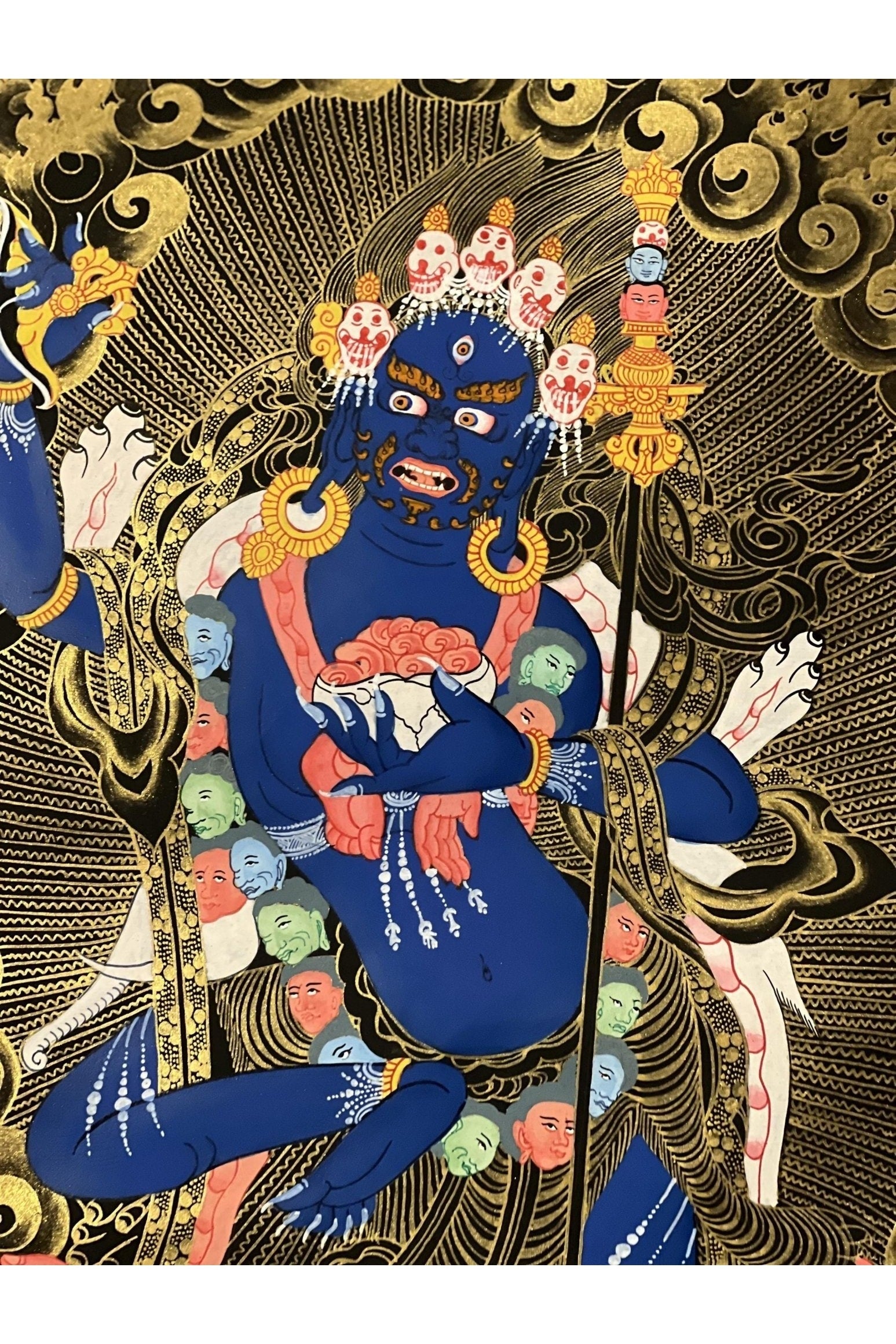 Lion Faced Dakini/ Simhamukhi/ Simhamukhi Yogini/ Female Buddha Black and Gold Original Hand - painted Tibetan Thangka for Meditation - Tibetan Thangka Art