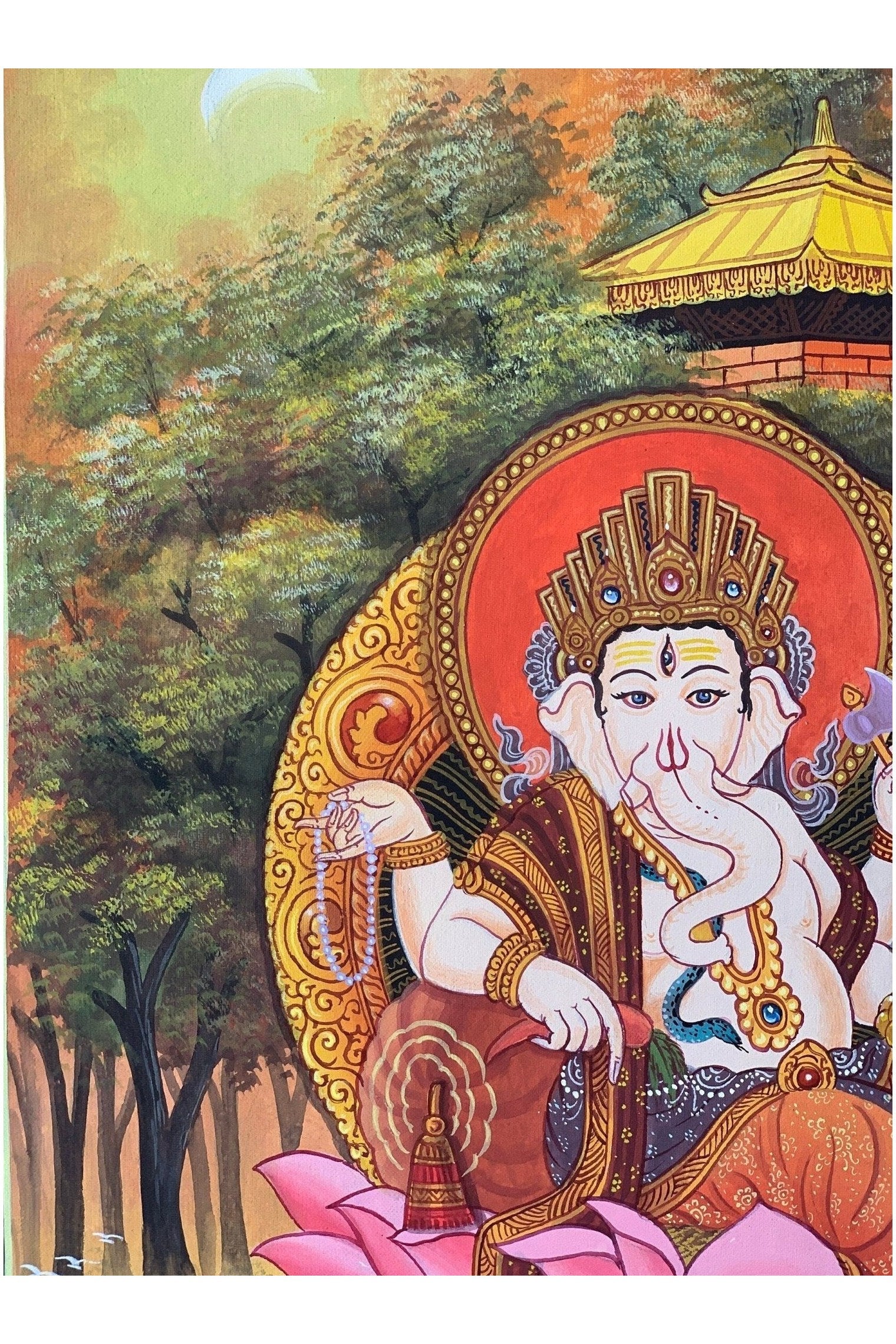 Lord Ganesha, Ganesh, Ganapati, Vinayaka, Hindu God, Master Quality Newari Paubha, Thangka Painting, Original Hand Painting/Art 15 x 20 - Inch - Tibetan Thangka Art