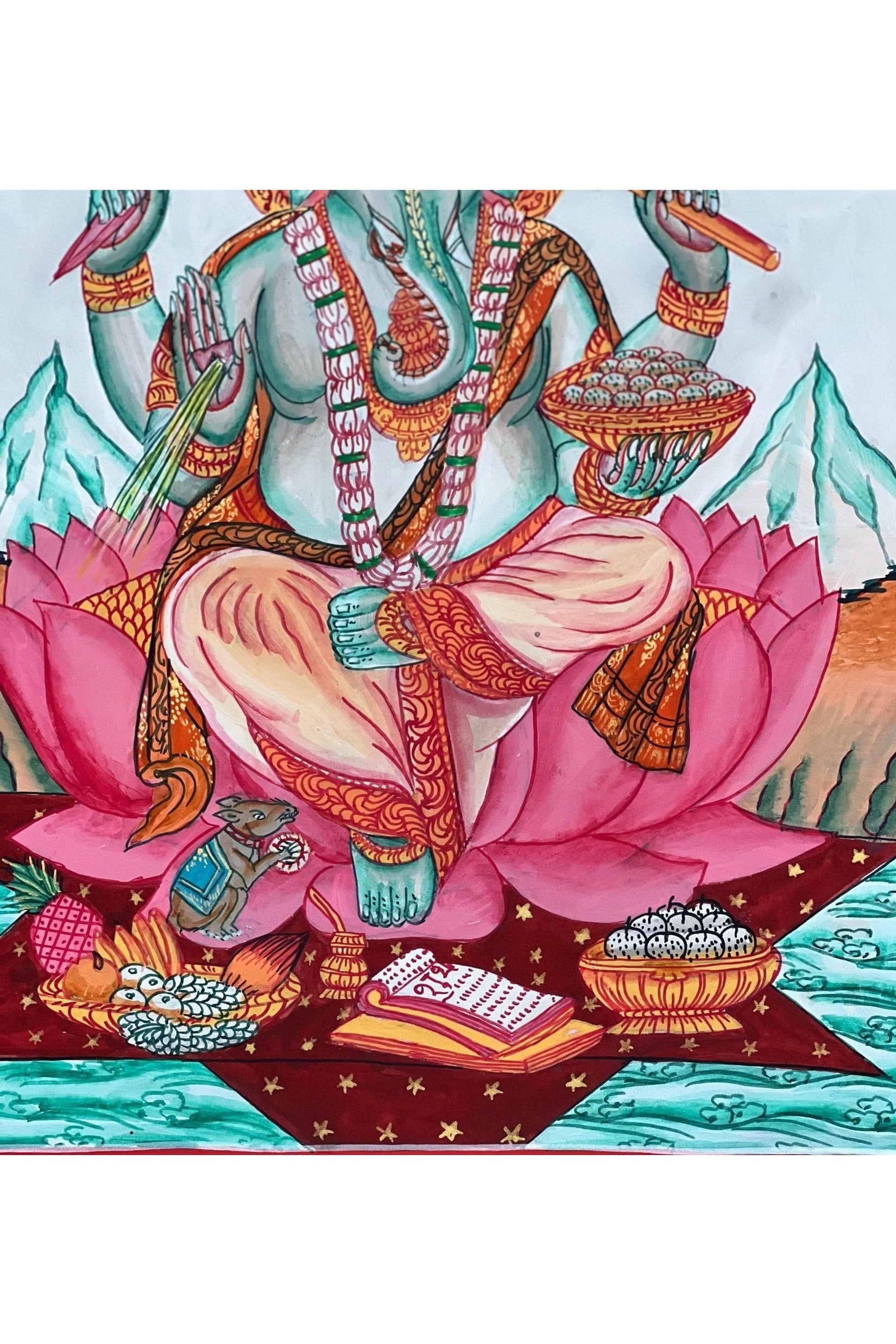 Lord Ganesha Ganesh Ganapati Vinayaka Master Quality Newari Paubha/Pauva Thangka Painting Original Hand Painted Art from Nepal - Tibetan Thangka Art