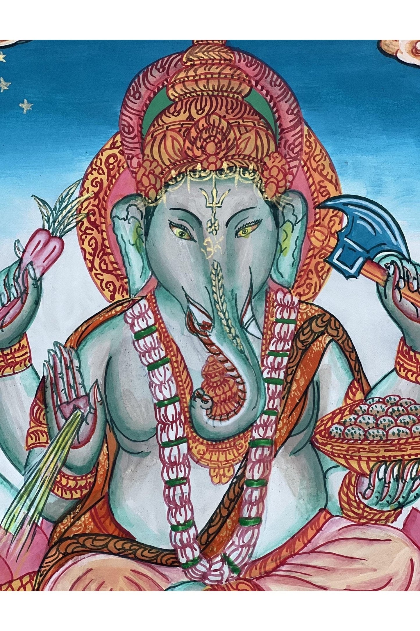 Lord Ganesha Ganesh Ganapati Vinayaka Master Quality Newari Paubha/Pauva Thangka Painting Original Hand Painted Art from Nepal - Tibetan Thangka Art