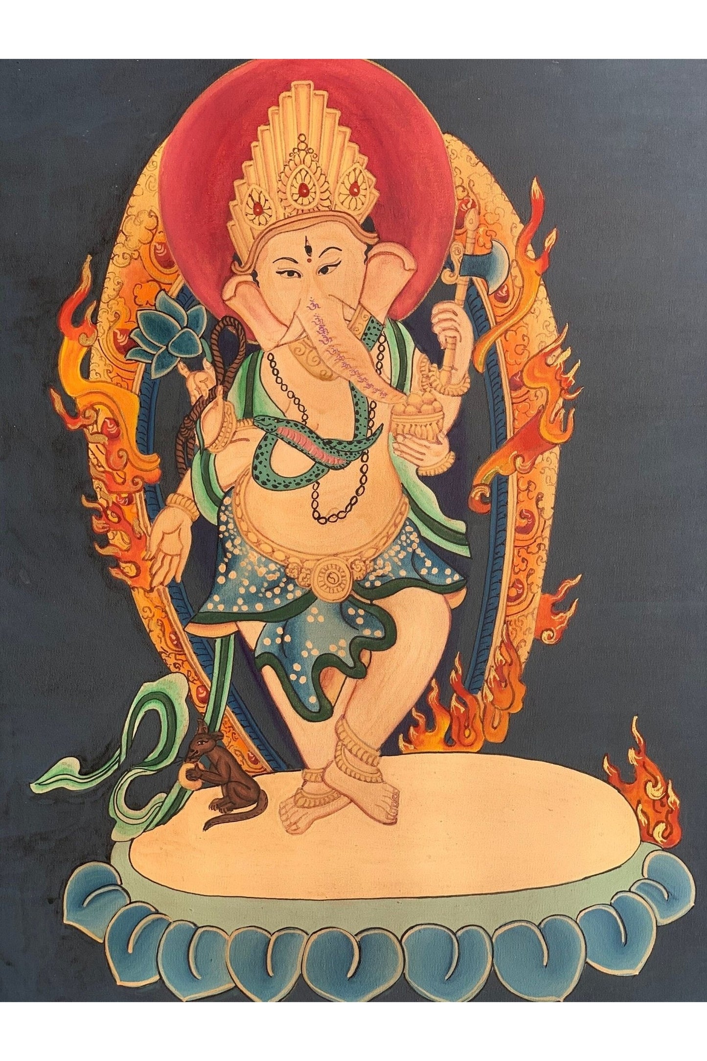 Lord Ganesha, Ganesh, Ganapati, Vinayaka, Newari Pauba, Thangka Painting, Original Art 12 x 17 - Inches - Tibetan Thangka Art