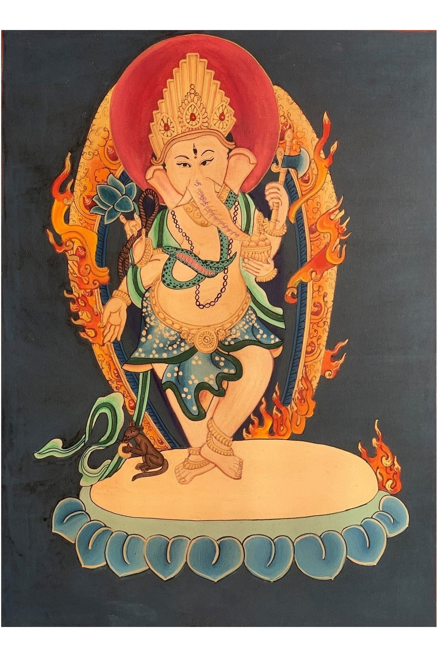 Lord Ganesha, Ganesh, Ganapati, Vinayaka, Newari Pauba, Thangka Painting, Original Art 12 x 17 - Inches - Tibetan Thangka Art