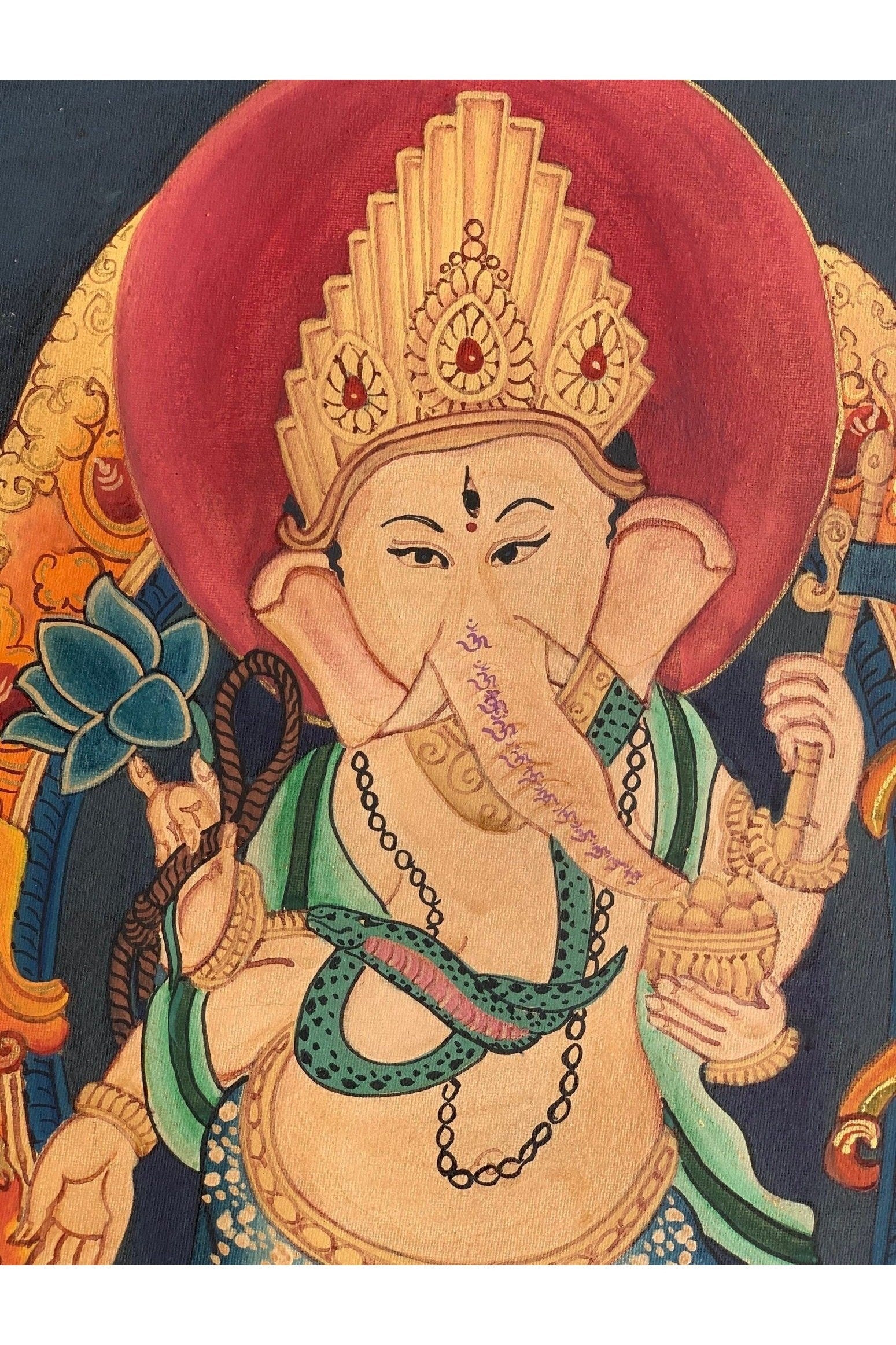 Lord Ganesha, Ganesh, Ganapati, Vinayaka, Newari Pauba, Thangka Painting, Original Art 12 x 17 - Inches - Tibetan Thangka Art