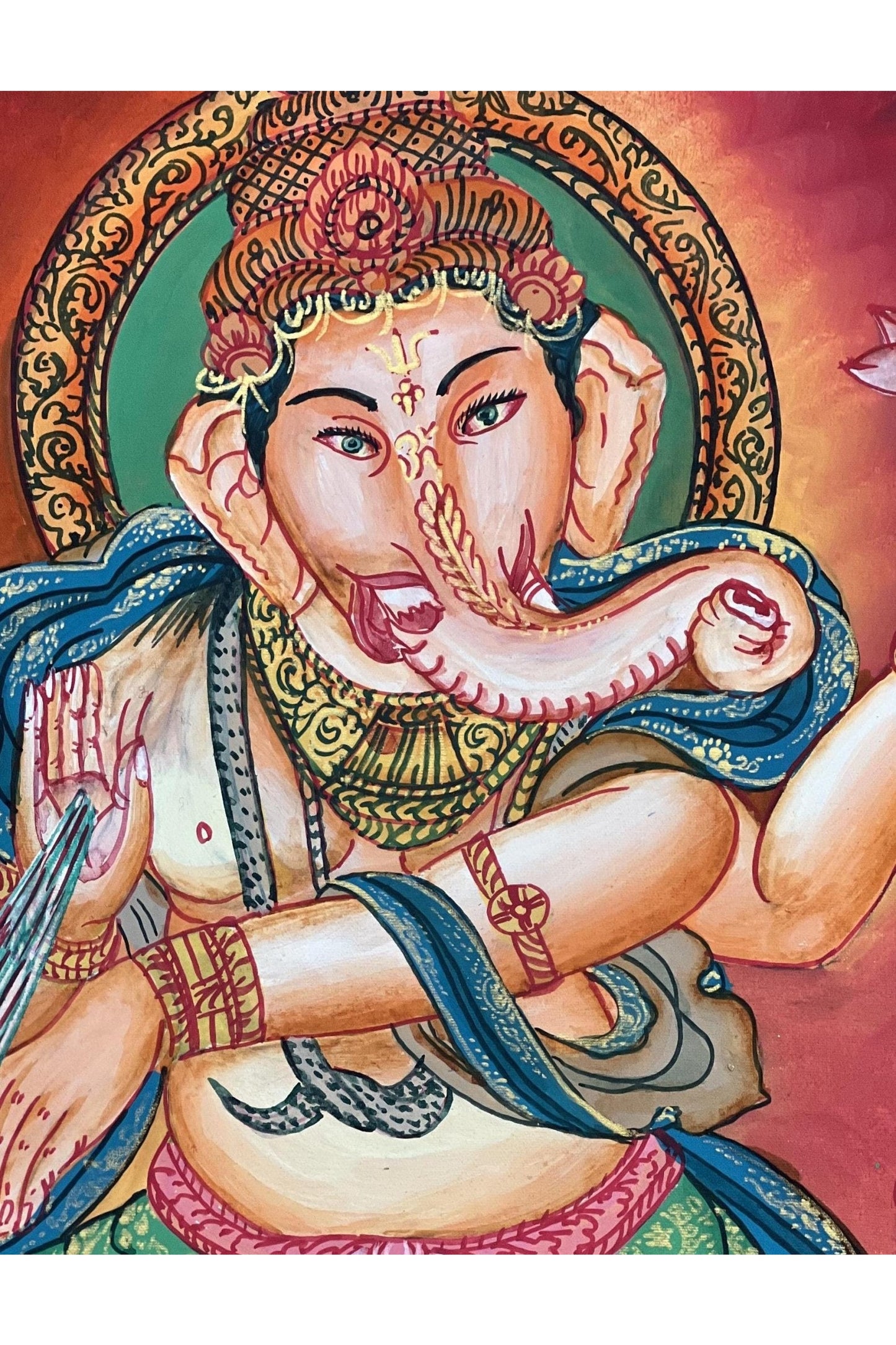 Lord Ganesha Ganesha/ Ganapati/Vinayaka/ Newari Paubha/ Thangka Painting Original Masterpiece Hindu Art - Tibetan Thangka Art