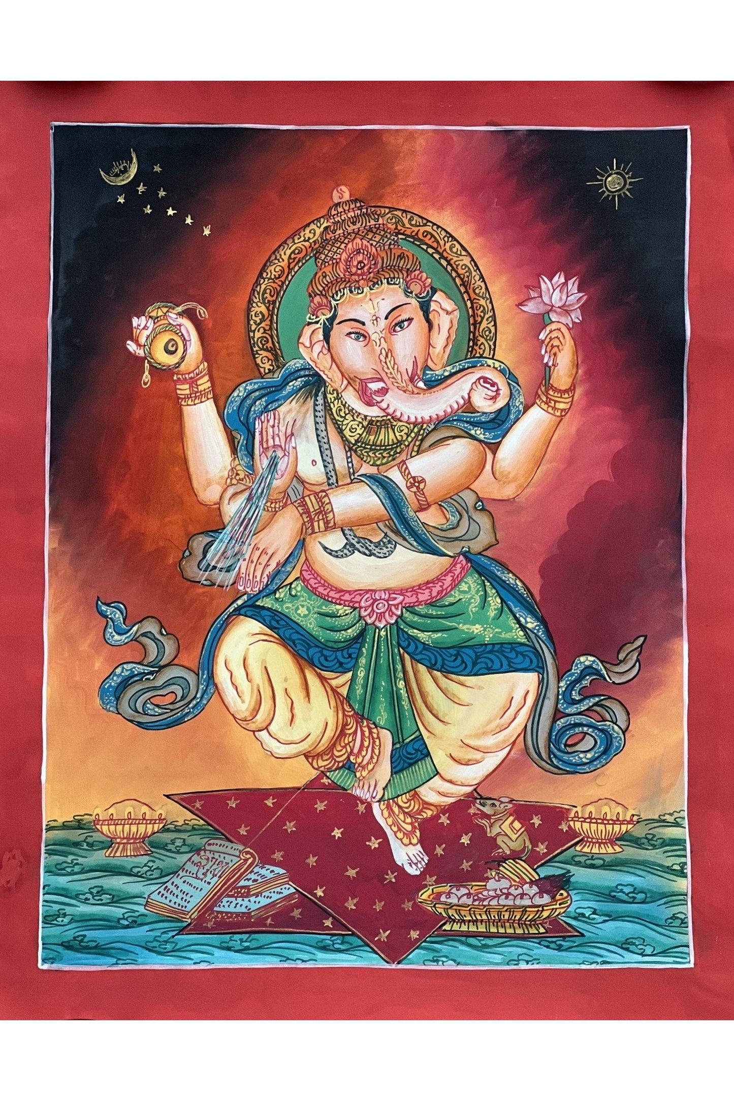 Lord Ganesha Ganesha/ Ganapati/Vinayaka/ Newari Paubha/ Thangka Painting Original Masterpiece Hindu Art - Tibetan Thangka Art