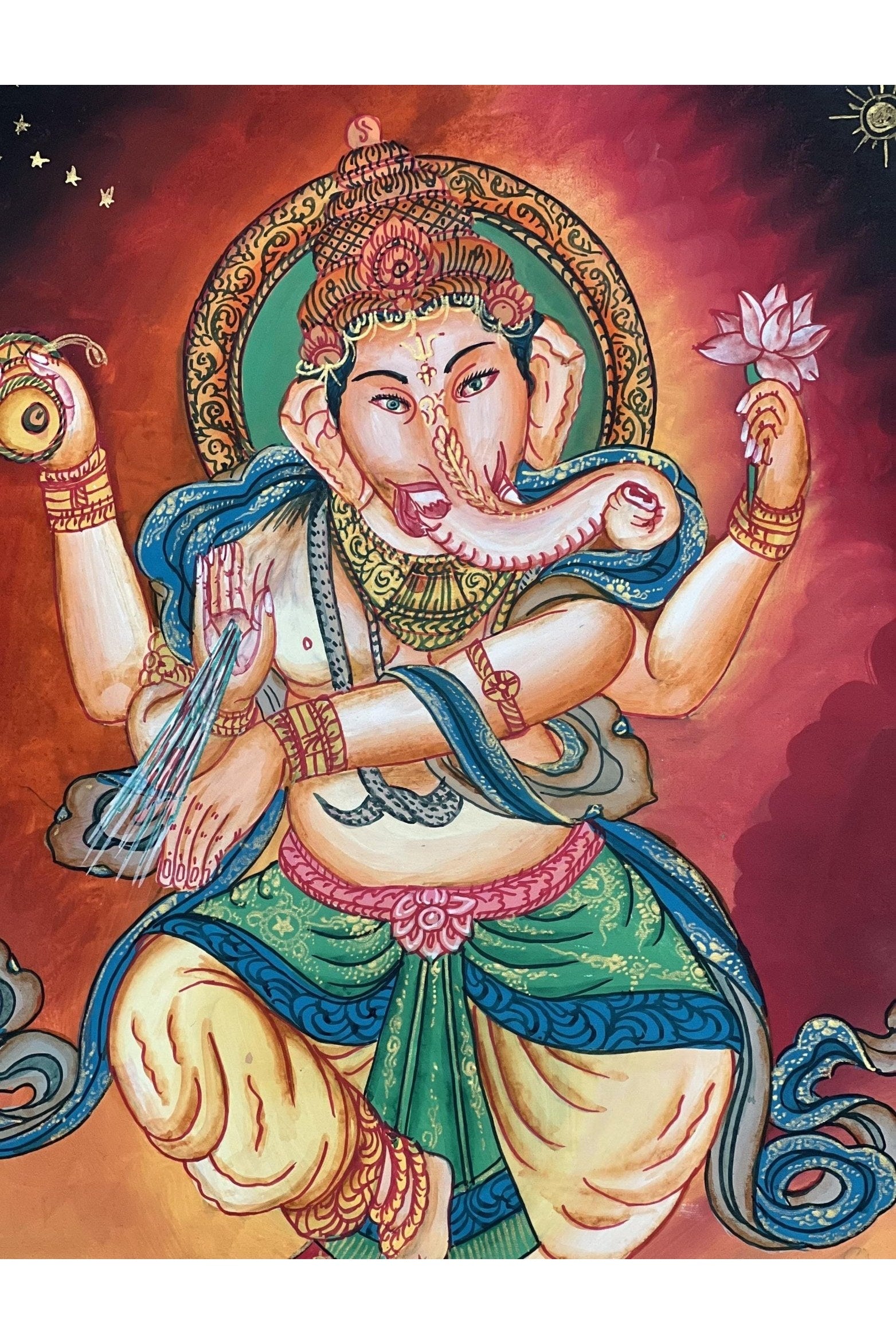 Lord Ganesha Ganesha/ Ganapati/Vinayaka/ Newari Paubha/ Thangka Painting Original Masterpiece Hindu Art - Tibetan Thangka Art