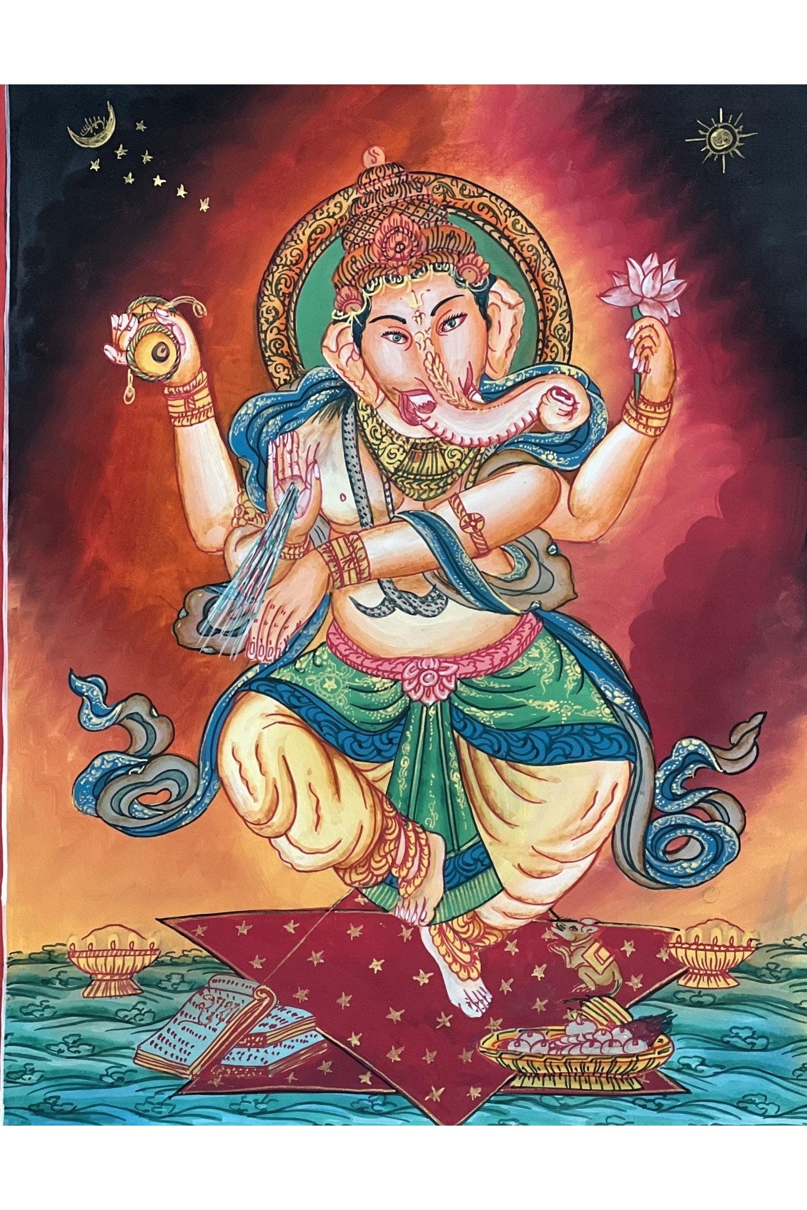 Lord Ganesha Ganesha/ Ganapati/Vinayaka/ Newari Paubha/ Thangka Painting Original Masterpiece Hindu Art - Tibetan Thangka Art