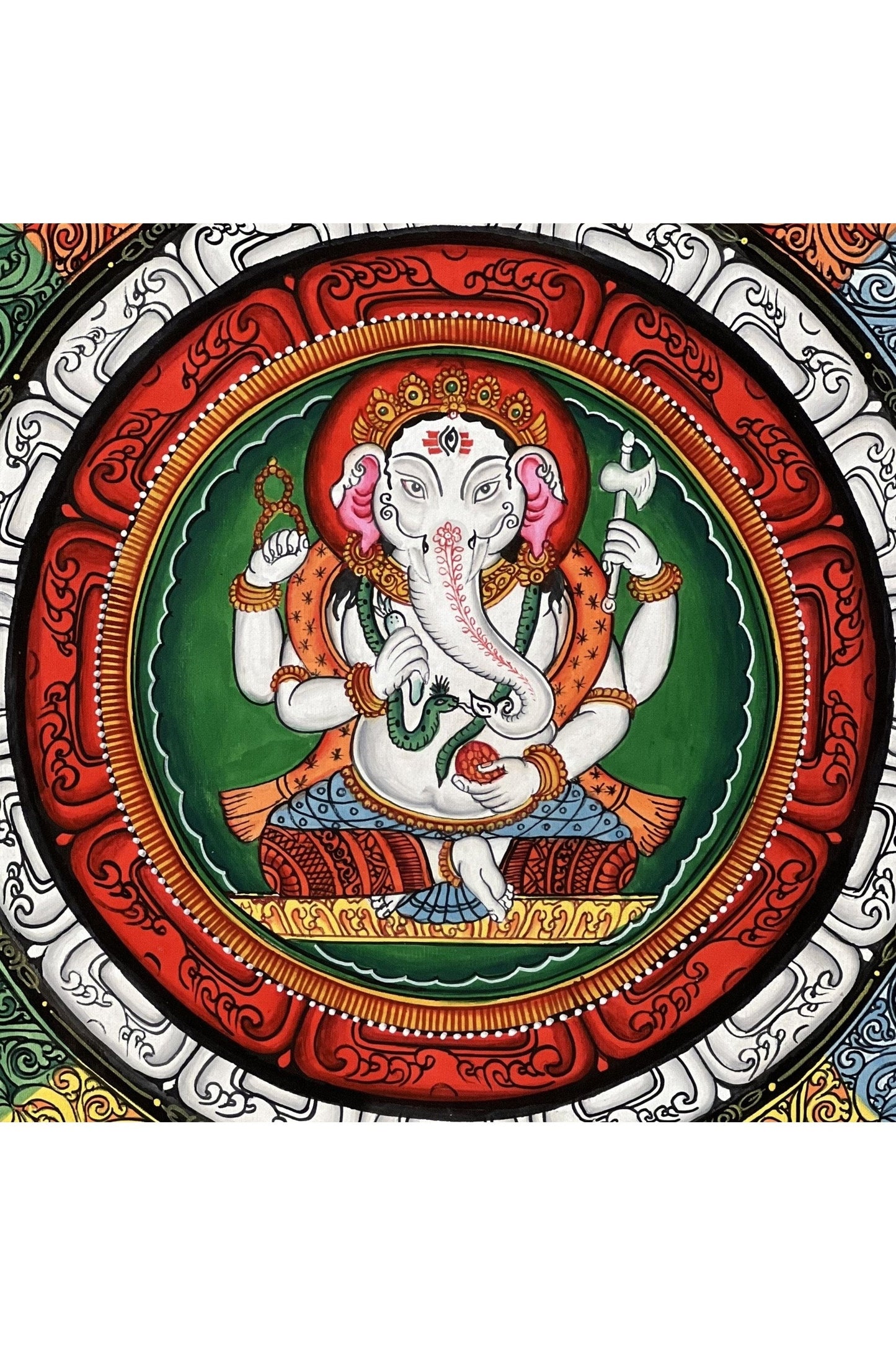 Lord Ganesha/Ganesh/ Ganapati/ Vinayaka, in SriYantra Master Quality Newari Paubha, Thangka Painting, Original Hand Painting/Meditation Art - Tibetan Thangka Art