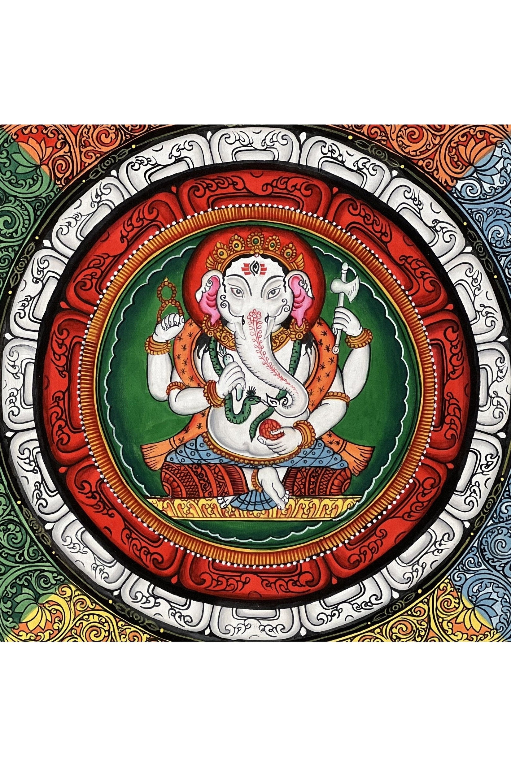 Lord Ganesha/Ganesh/ Ganapati/ Vinayaka, in SriYantra Master Quality Newari Paubha, Thangka Painting, Original Hand Painting/Meditation Art - Tibetan Thangka Art