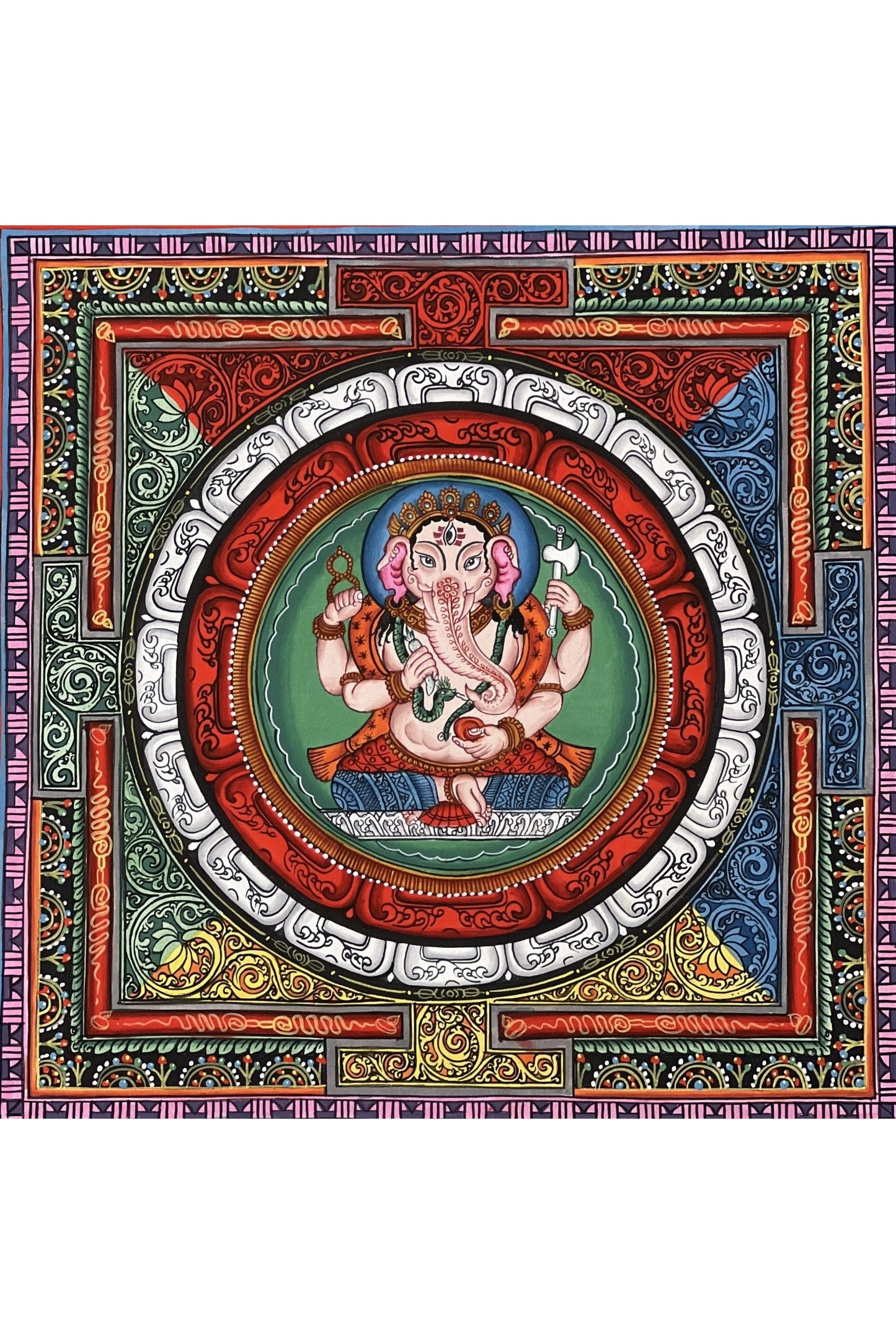 Lord Ganesha/Ganesh/ Ganapati/ Vinayaka Remover of Obstacle Master Quality Thangka in SriYantra Original Hand Painting/Meditation Art - Tibetan Thangka Art