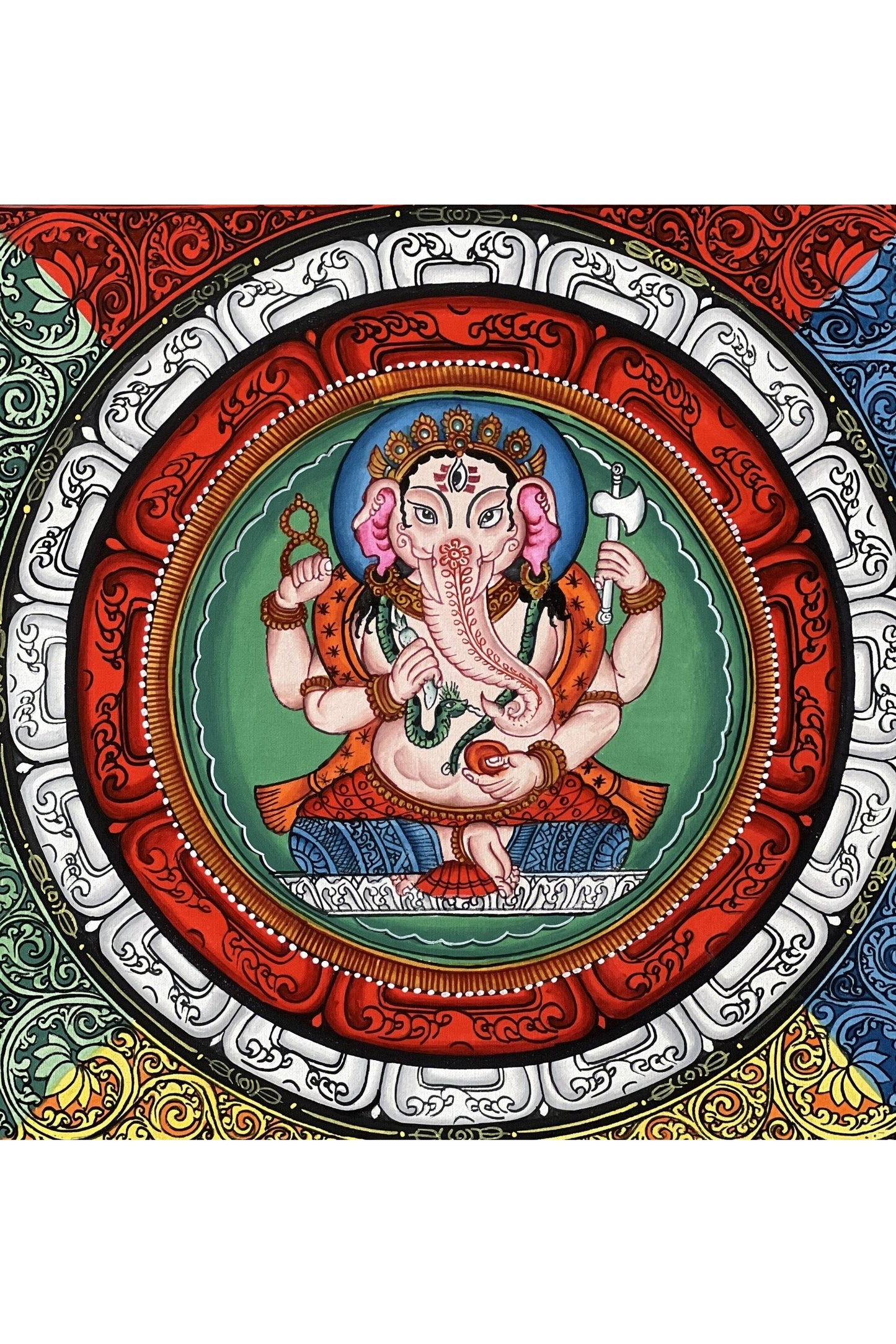 Lord Ganesha/Ganesh/ Ganapati/ Vinayaka Remover of Obstacle Master Quality Thangka in SriYantra Original Hand Painting/Meditation Art - Tibetan Thangka Art