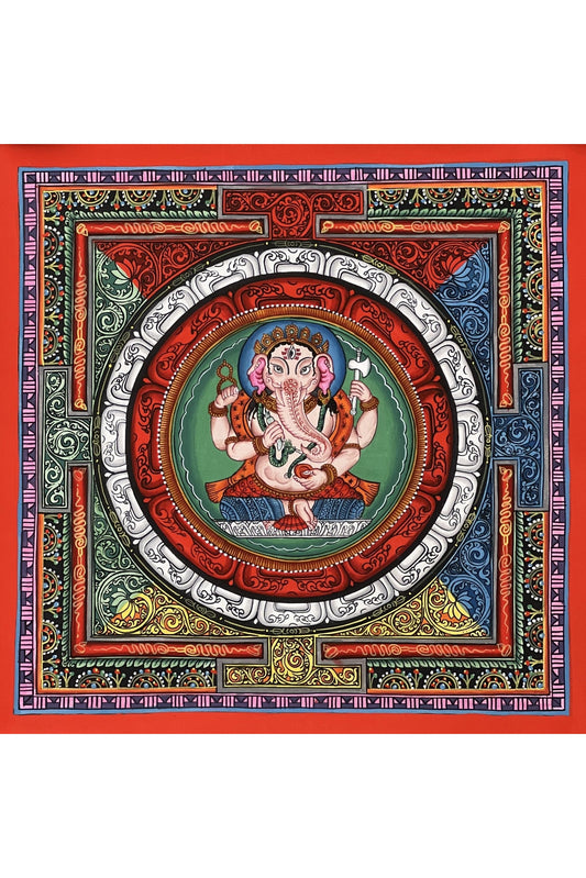 Lord Ganesha/Ganesh/ Ganapati/ Vinayaka Remover of Obstacle Master Quality Thangka in SriYantra Original Hand Painting/Meditation Art - Tibetan Thangka Art