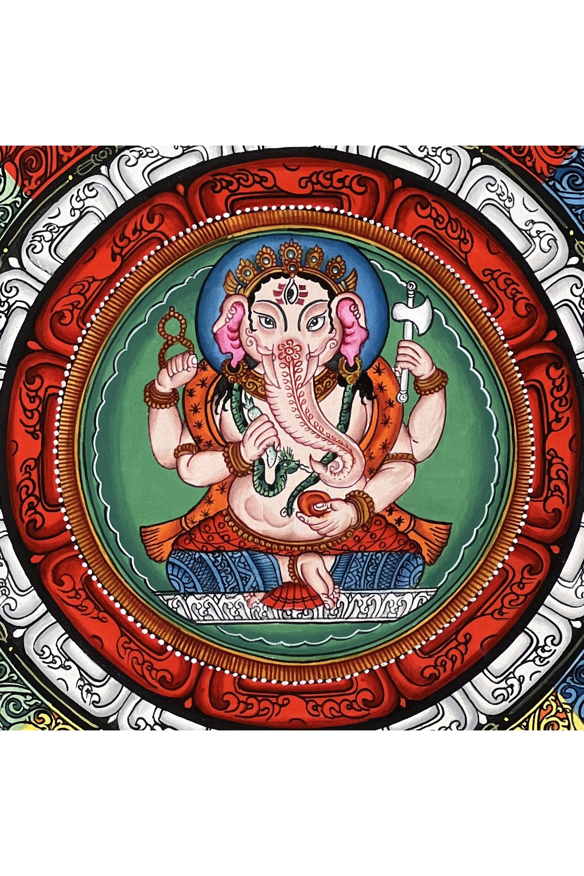 Lord Ganesha/Ganesh/ Ganapati/ Vinayaka Remover of Obstacle Master Quality Thangka in SriYantra Original Hand Painting/Meditation Art - Tibetan Thangka Art