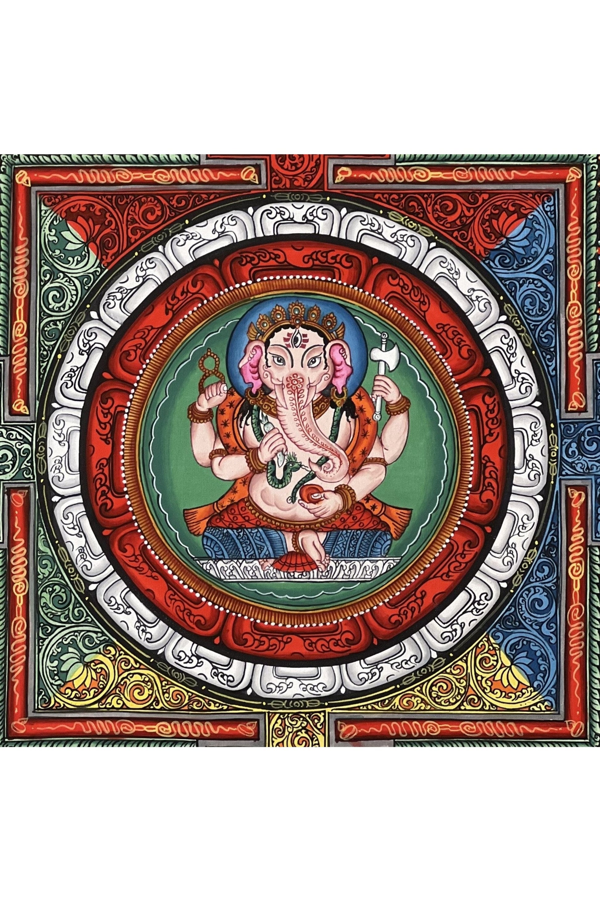 Lord Ganesha/Ganesh/ Ganapati/ Vinayaka Remover of Obstacle Master Quality Thangka in SriYantra Original Hand Painting/Meditation Art - Tibetan Thangka Art