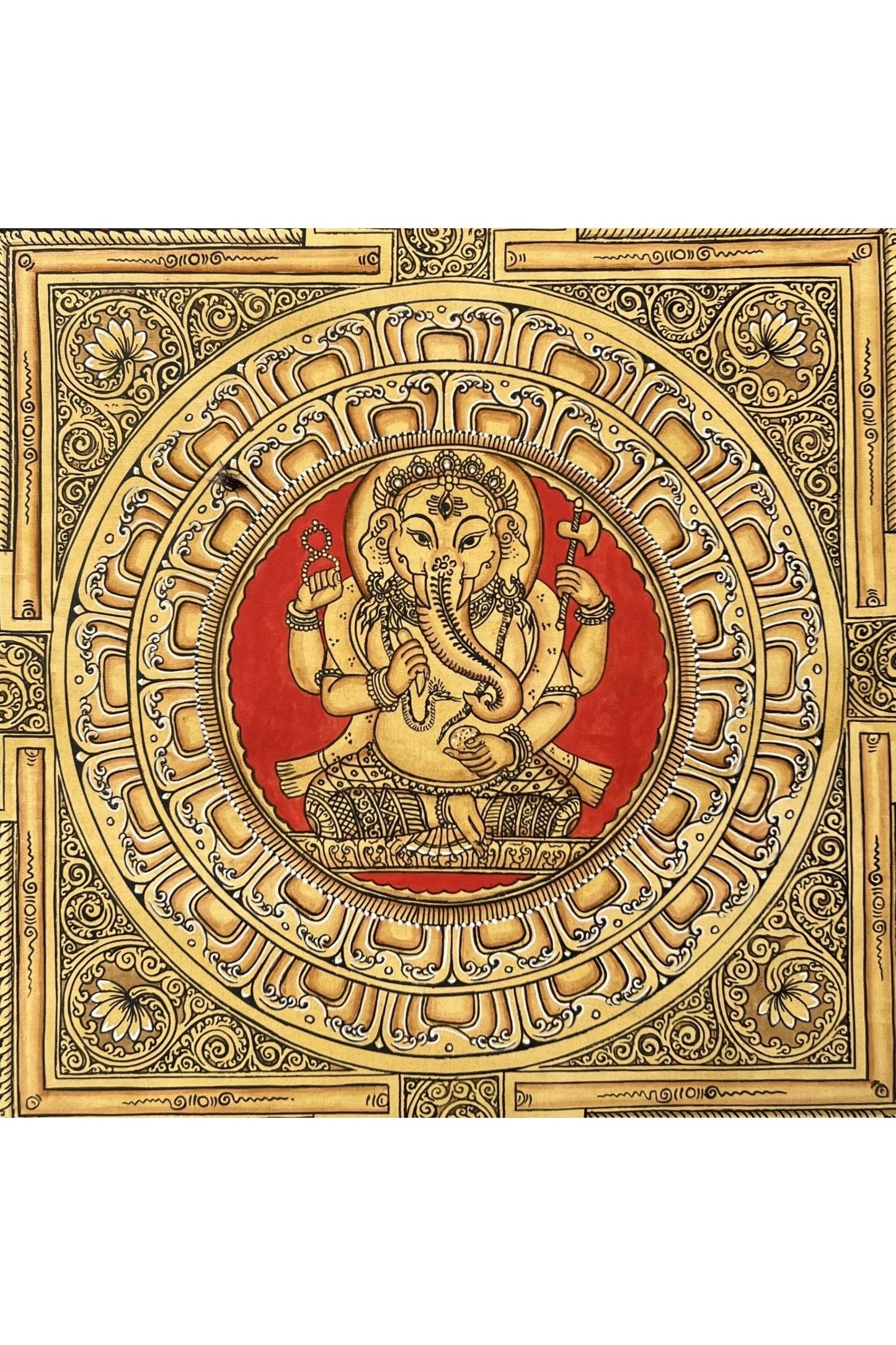 Lord Ganesha/Ganesh/ Ganapati/ Vinayaka Remover of Obstacle Master Quality Thangka Painting in SriYantra Original Meditation Art - Tibetan Thangka Art