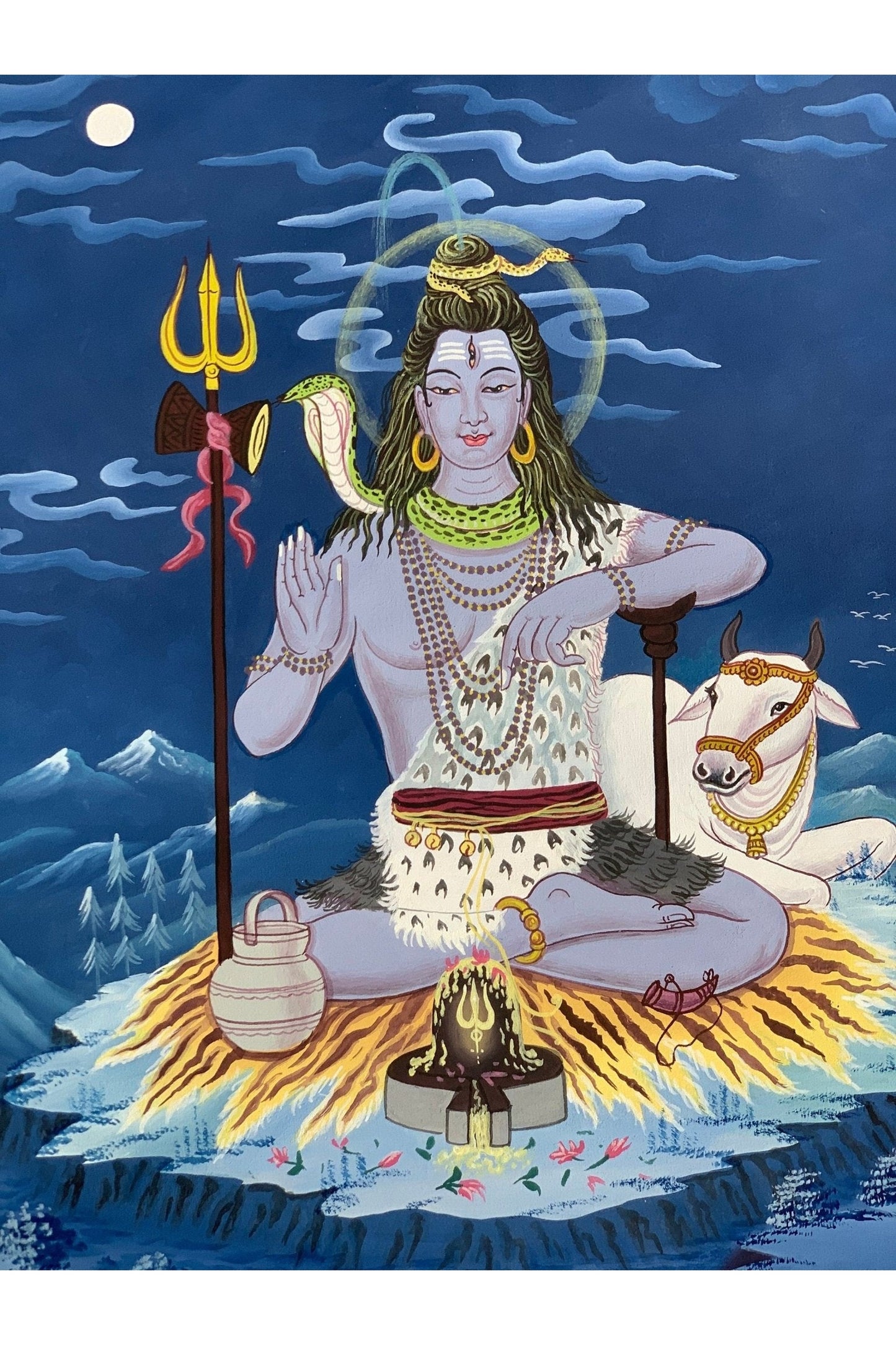 Lord Shiva/ Mahadeva/ Shankar God of the Gods Newari Paubha/ Pauva Thangka Painting Original Art - Tibetan Thangka Art