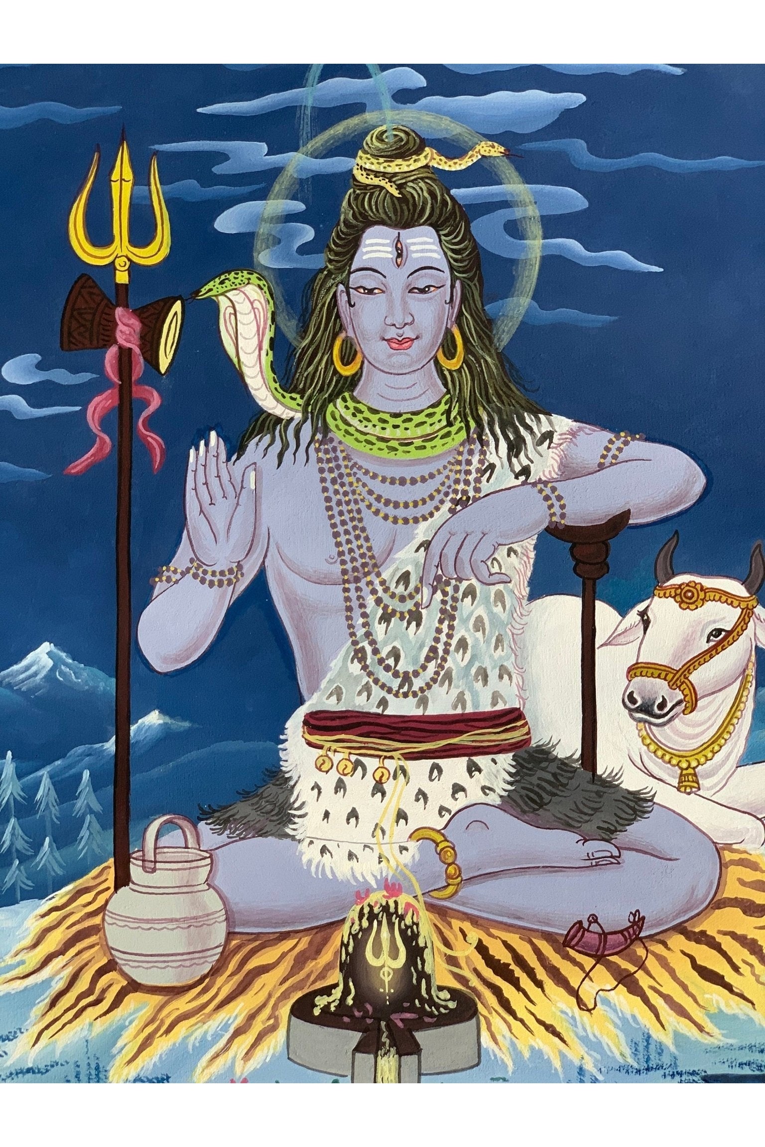 Lord Shiva/ Mahadeva/ Shankar God of the Gods Newari Paubha/ Pauva Thangka Painting Original Art - Tibetan Thangka Art