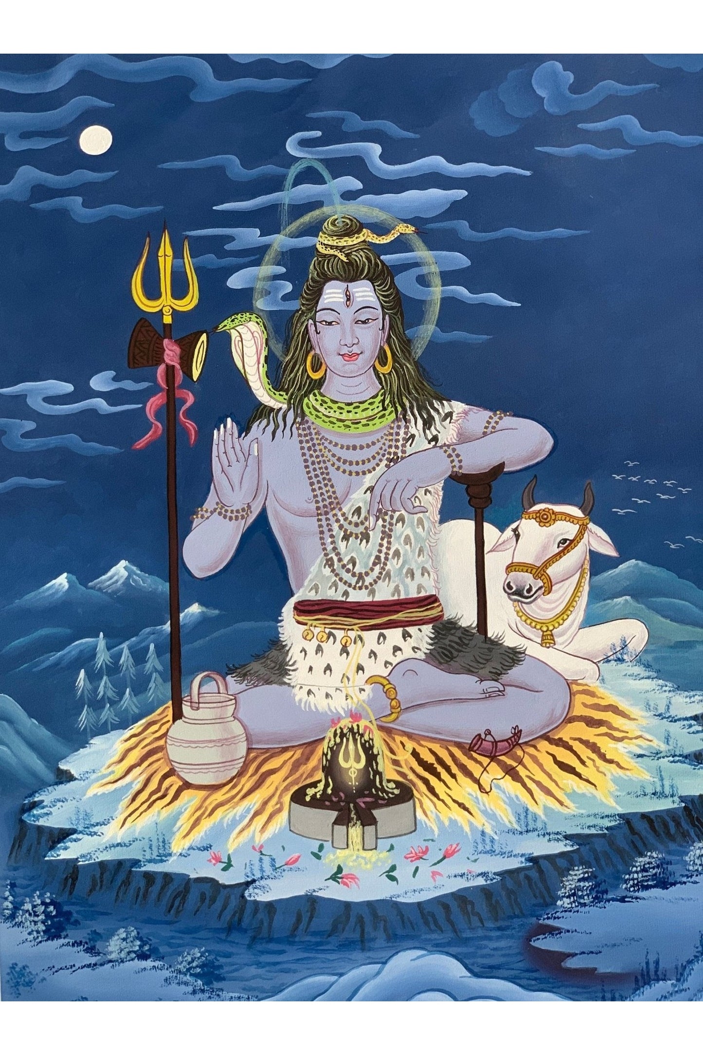 Lord Shiva/ Mahadeva/ Shankar God of the Gods Newari Paubha/ Pauva Thangka Painting Original Art - Tibetan Thangka Art