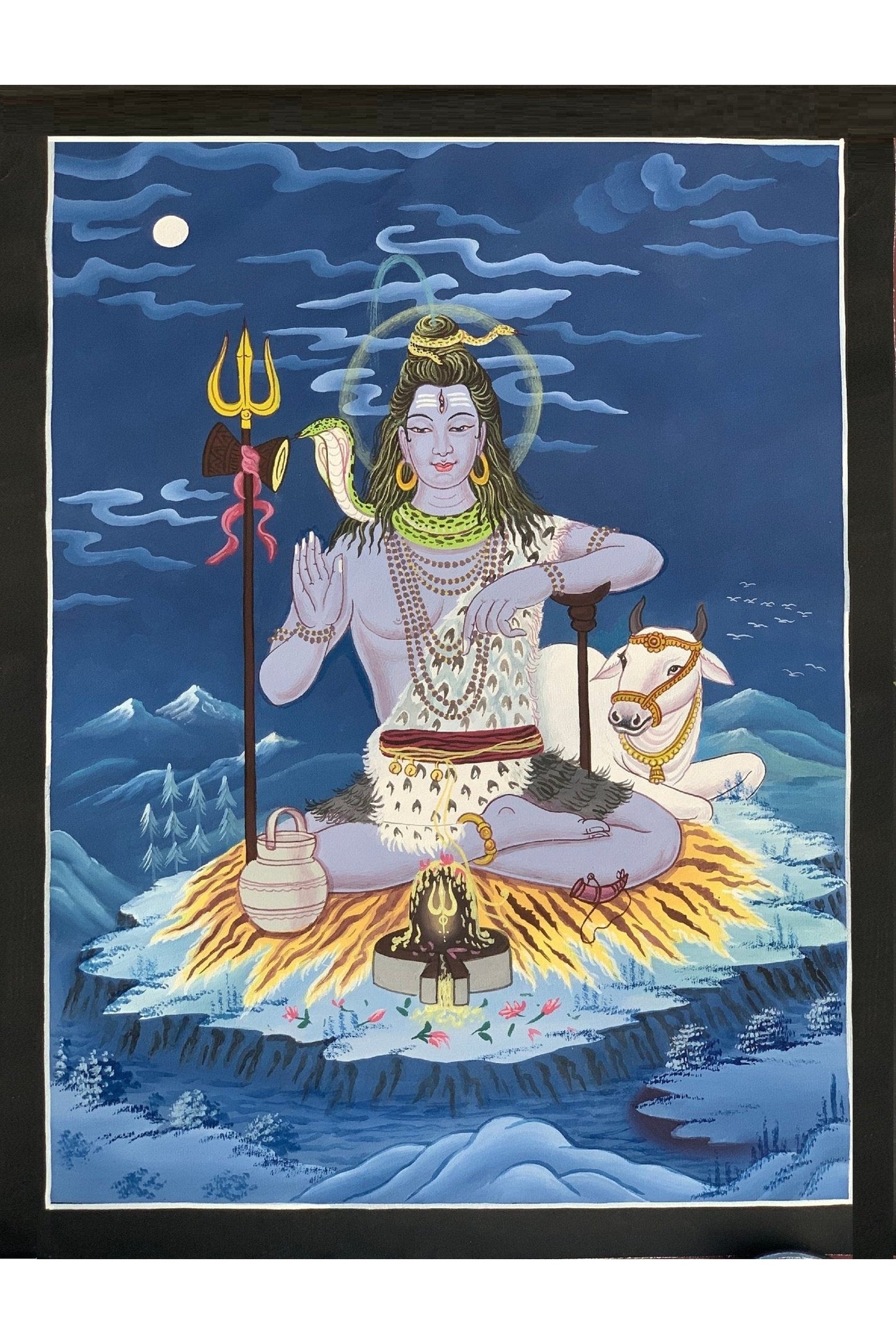 Lord Shiva/ Mahadeva/ Shankar God of the Gods Newari Paubha/ Pauva Thangka Painting Original Art - Tibetan Thangka Art