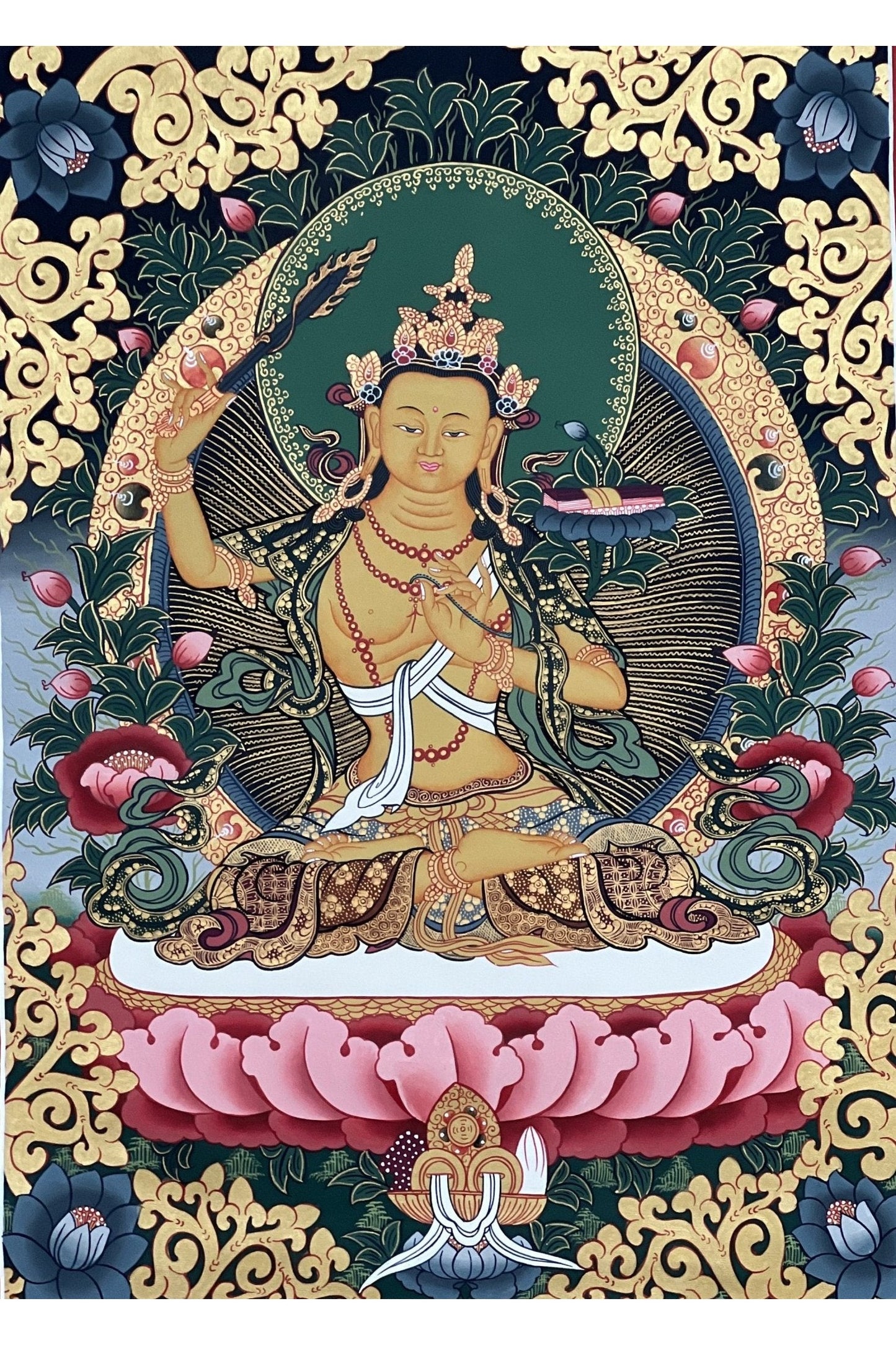 Manjushri/ Manjusri/ Manjushree Bodhisattva High Quality Masterpiece Tibetan Thangka Painting Original Art - Tibetan Thangka Art