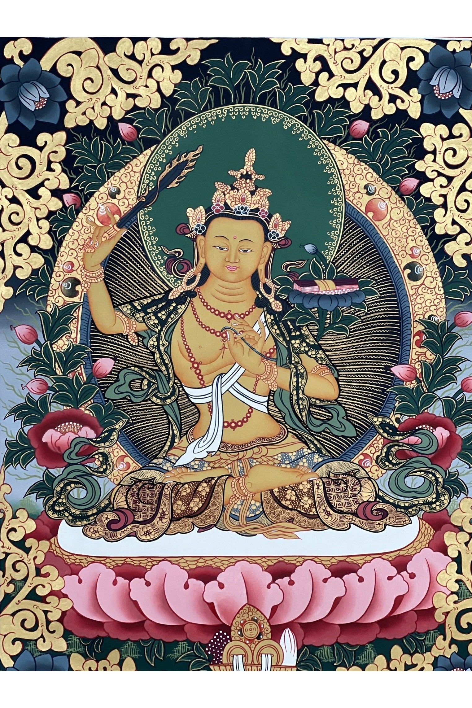 Manjushri/ Manjusri/ Manjushree Bodhisattva High Quality Masterpiece Tibetan Thangka Painting Original Art - Tibetan Thangka Art