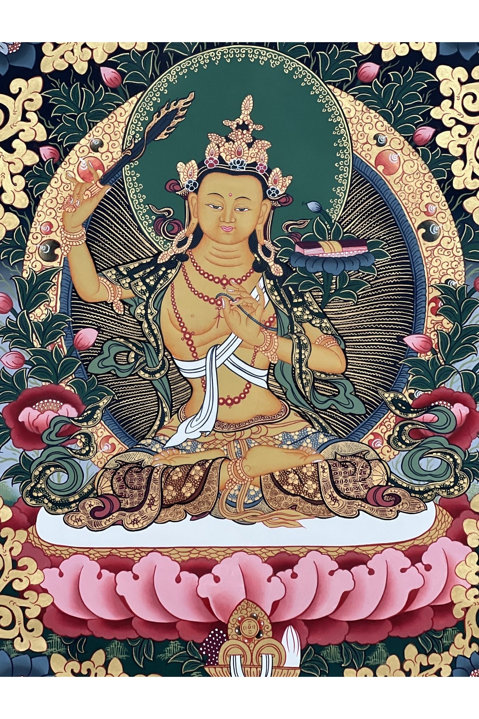 Manjushri/ Manjusri/ Manjushree Bodhisattva High Quality Masterpiece Tibetan Thangka Painting Original Art - Tibetan Thangka Art