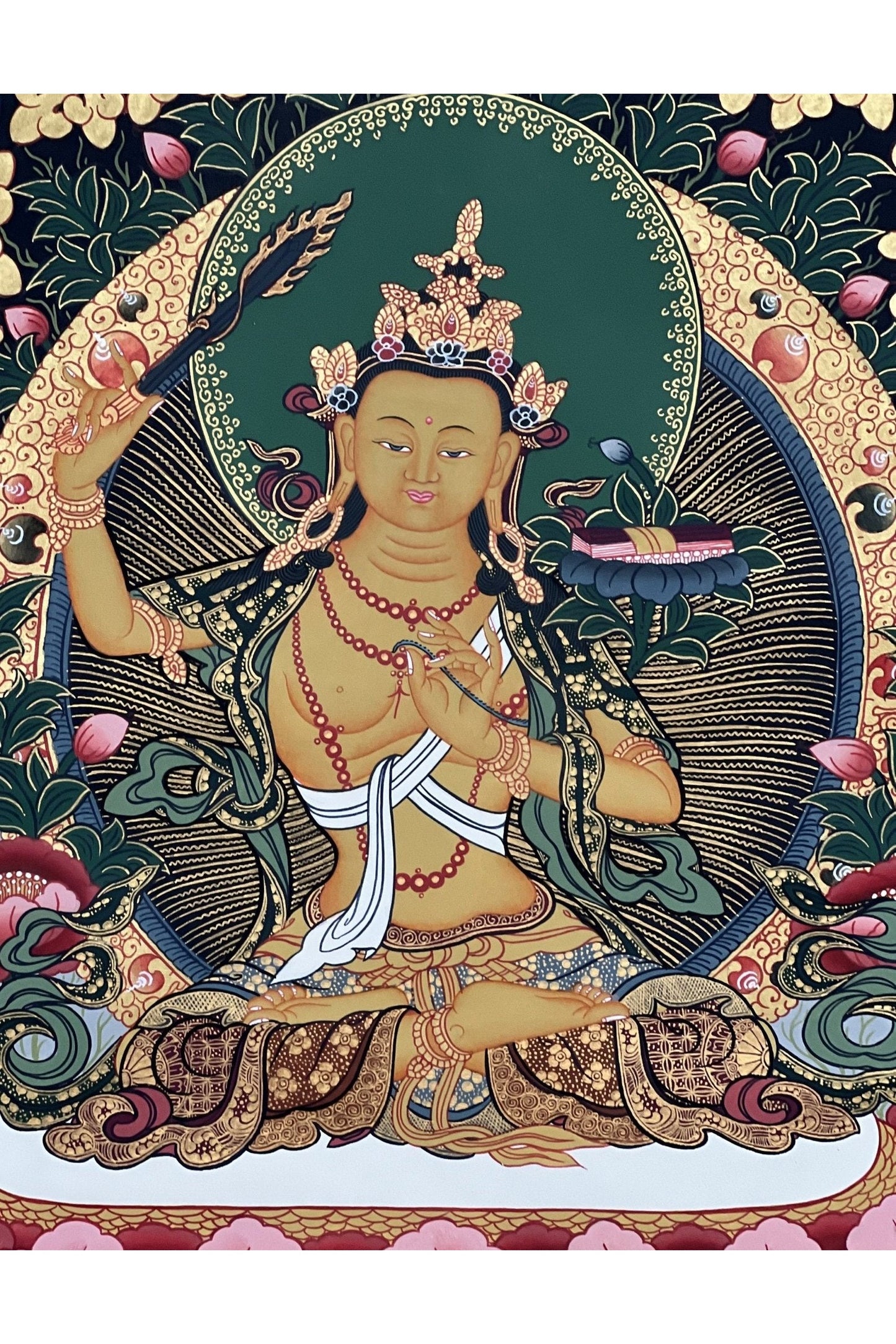 Manjushri/ Manjusri/ Manjushree Bodhisattva High Quality Masterpiece Tibetan Thangka Painting Original Art - Tibetan Thangka Art