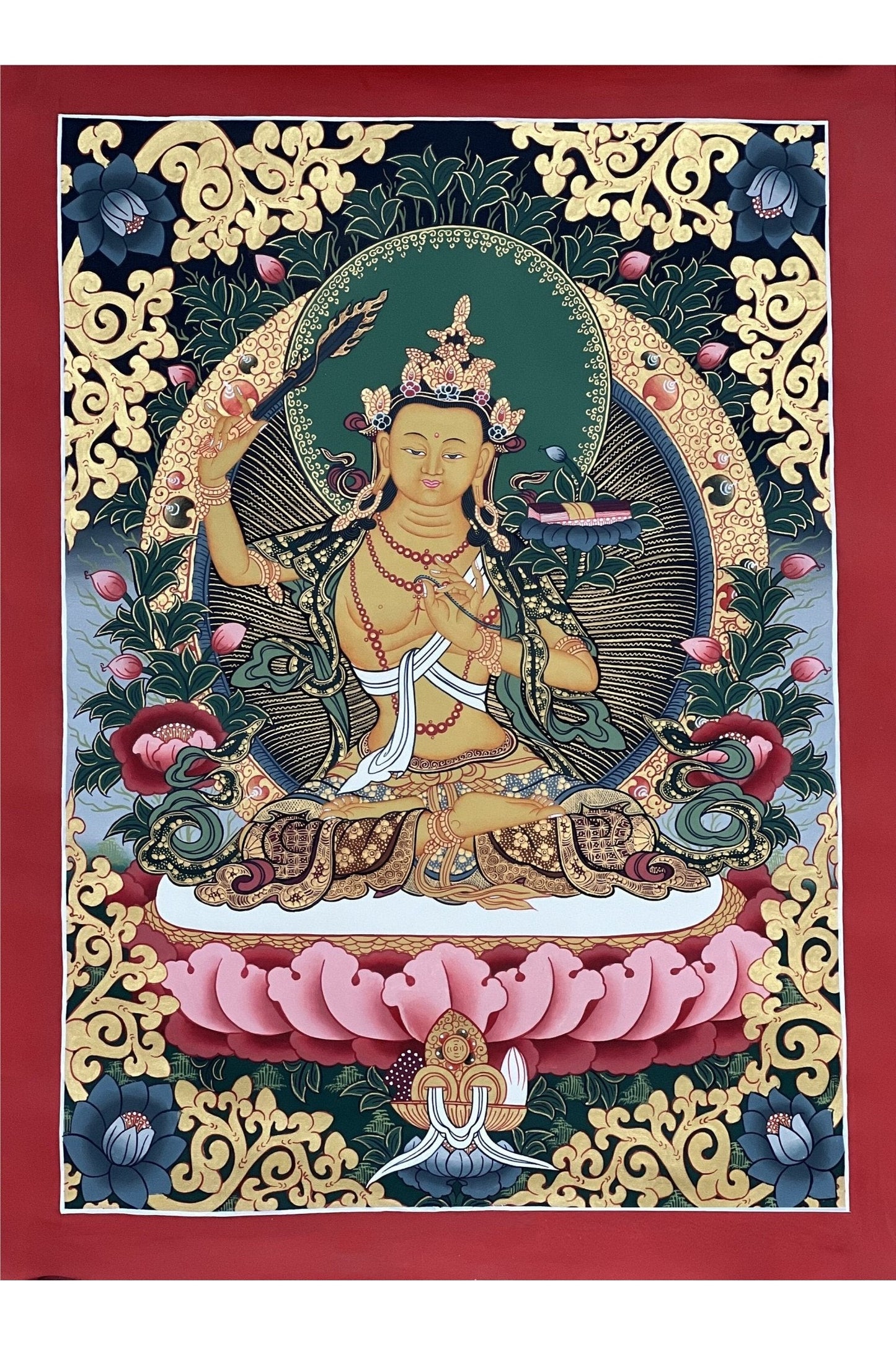 Manjushri/ Manjusri/ Manjushree Bodhisattva High Quality Masterpiece Tibetan Thangka Painting Original Art - Tibetan Thangka Art