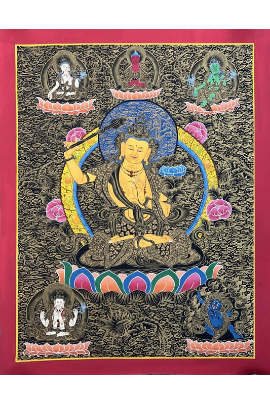 Manjushri/ Manjusri/ Manjushree Bodhisattva of Wisdom High - Quality Masterpiece Tibetan Thangka Painting Original Buddhist Art - Tibetan Thangka Art